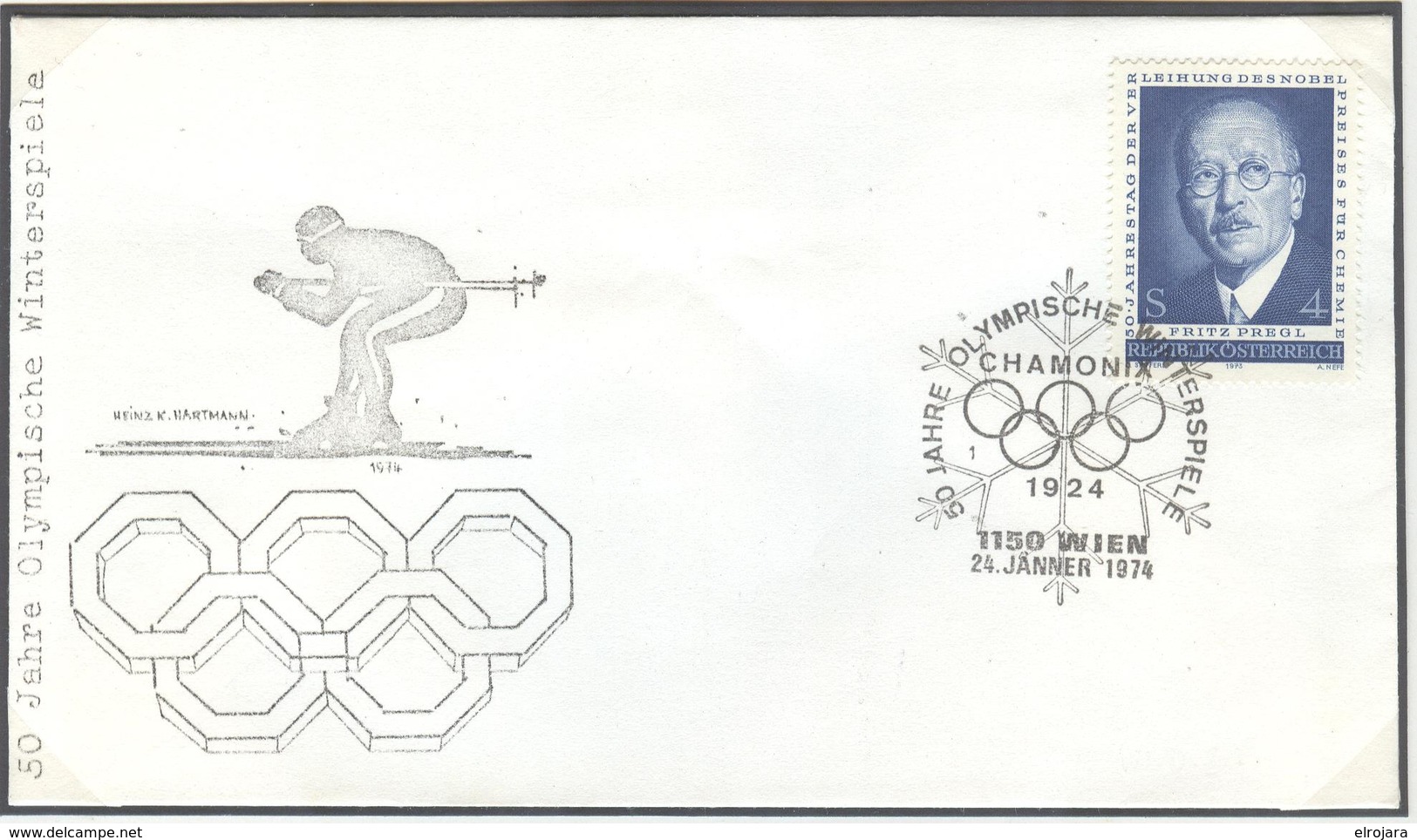 AUSTRIA Olympic Cover With Handcancel 24-1-1974 Wien Opening Of The 1924 Olympic Games In Chamonix 50 Years Ago - Winter 1924: Chamonix