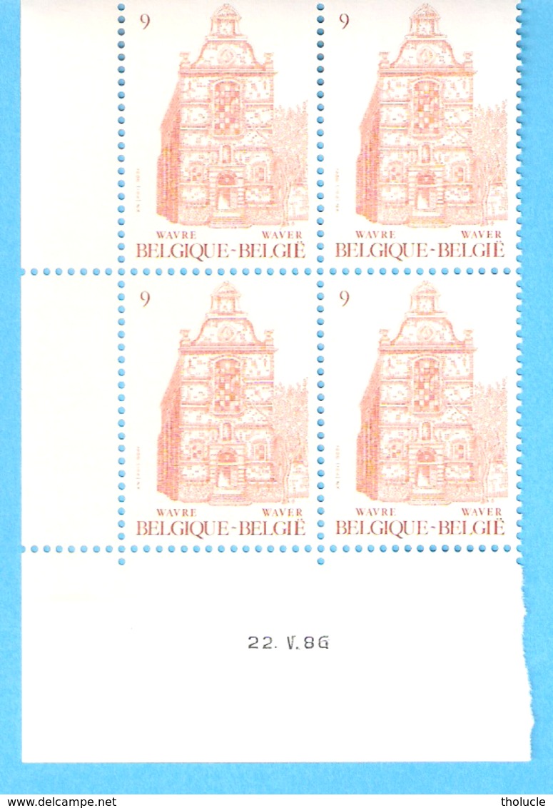 Bloc De 4 Timbres (coin Daté)-1986 COB N° 2218-Tourisme En Belgique-Wavre-Waver-Hôtel De Ville 1662 - 1961-2001