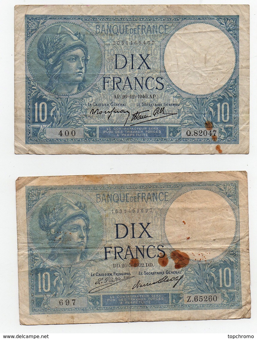 Billet Banque De France 10 Dix Francs 1932 Et 1940 100 Cent Francs 1938 (3 Billets) - Zonder Classificatie