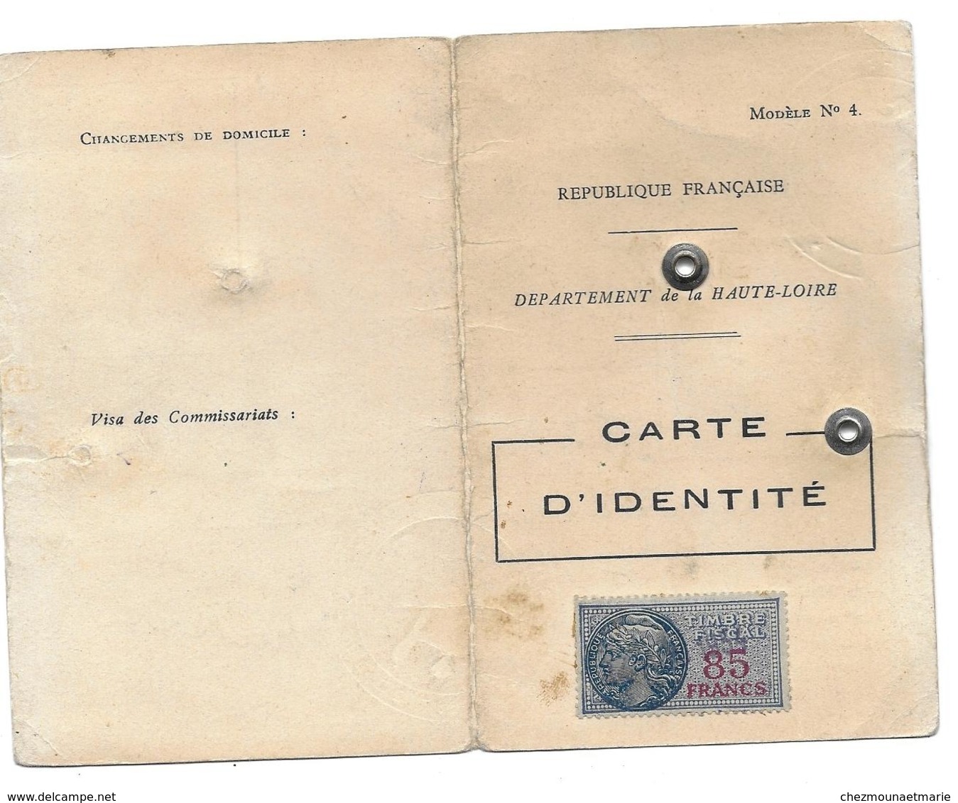 CARTE D IDENTITE 1954 FACY FERNAND INSTITUTEUR NE 1888 JOSAT HAUTE LOIRE - TIMBRE FISCAL 85 FRCS - Documenti Storici