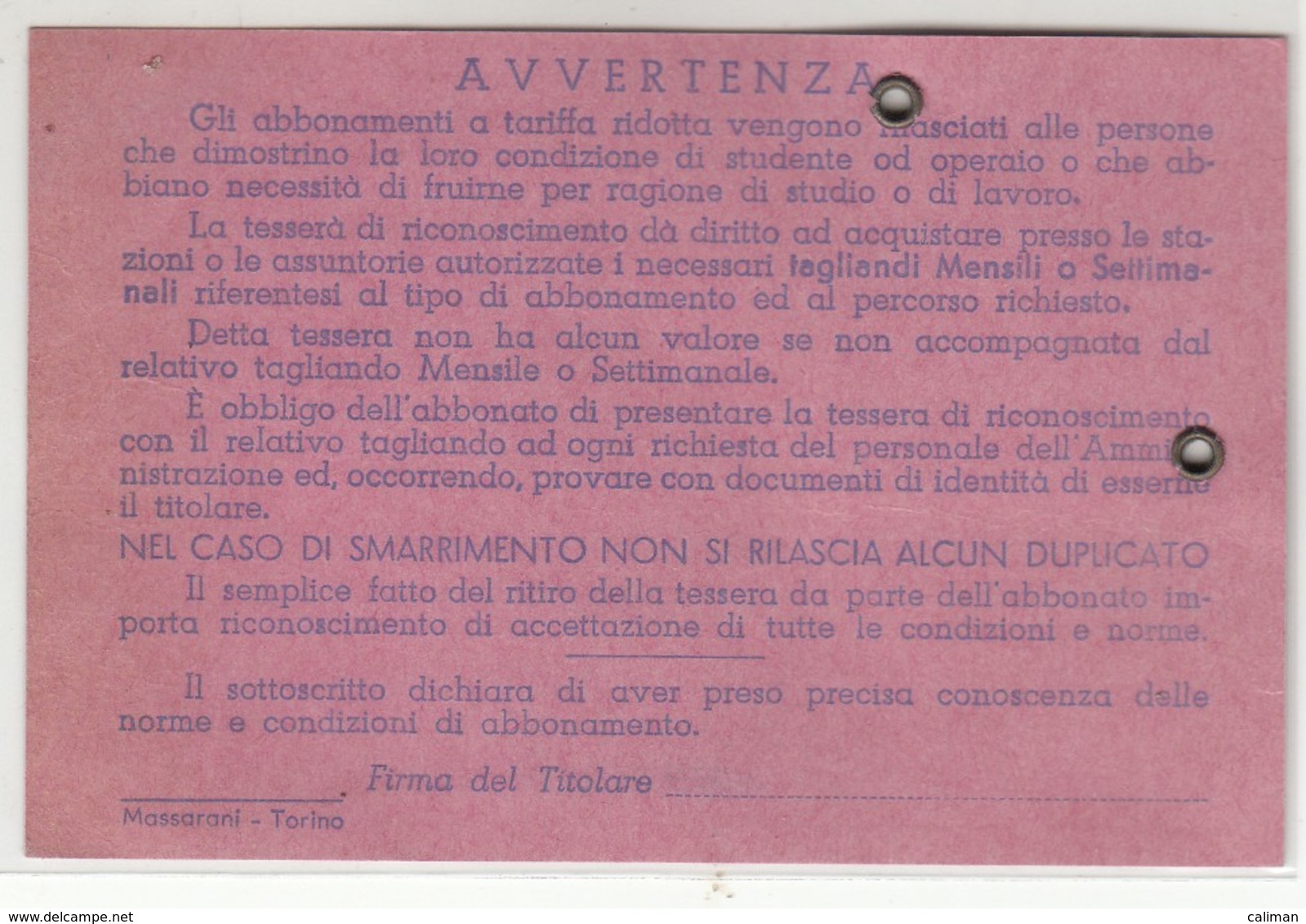 TRAM TRAMWAYS BUS TRANVIE MUNICIPALI TORINO - TESSERA BIGLIETTO TICKET DI ABBONAMENTO 1966 - Europa