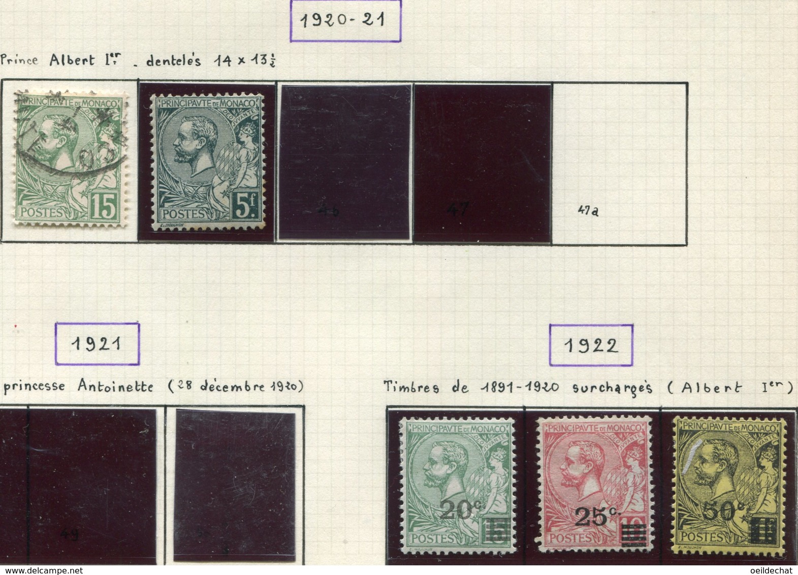 13848 MONACO Collection Vendue Par Page N°44, 47, 51/3 */ (*)  1920-22     B/TB - Neufs