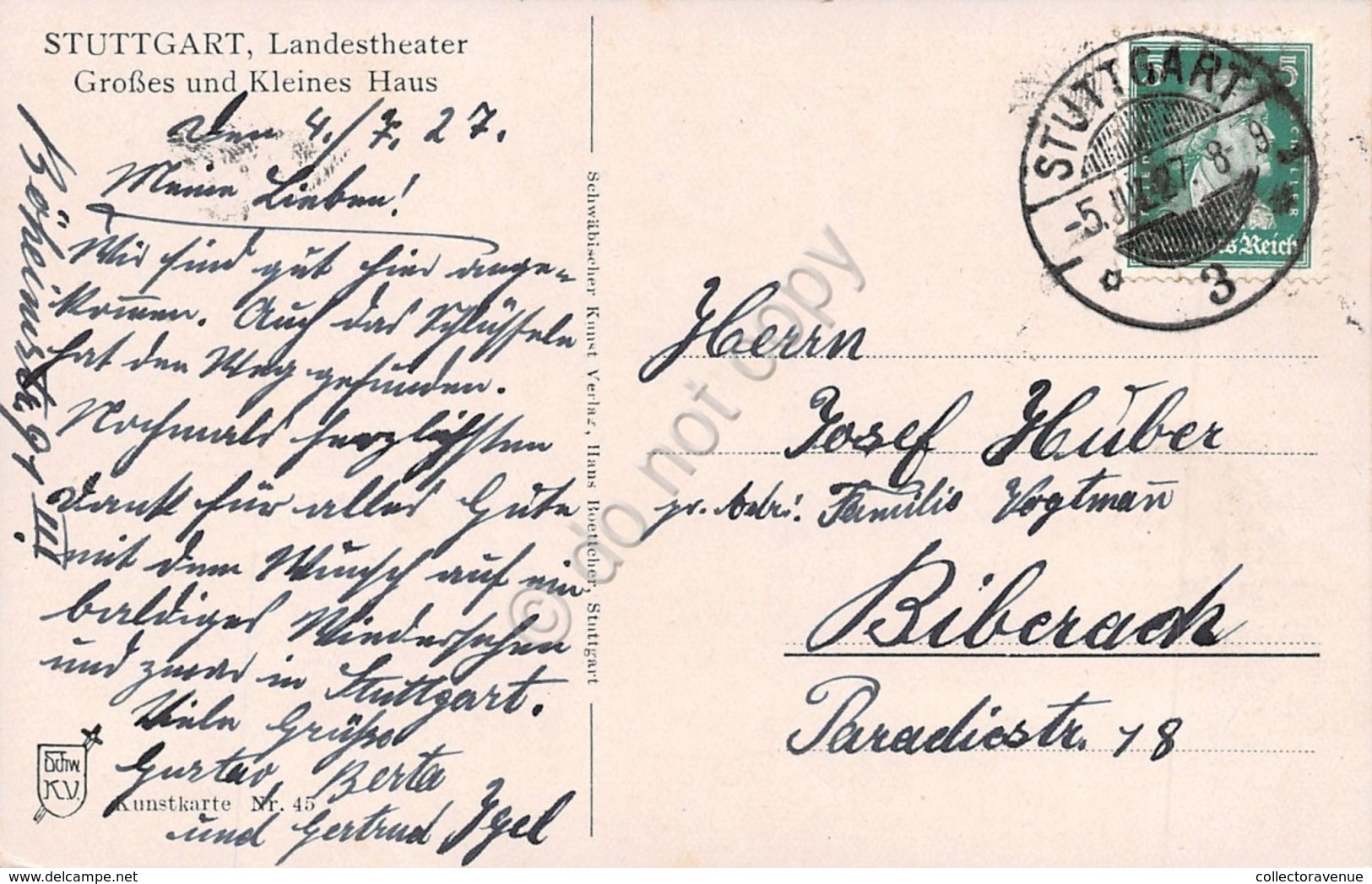 Cartolina Stuttgart Landestheater 1927 - Non Classificati