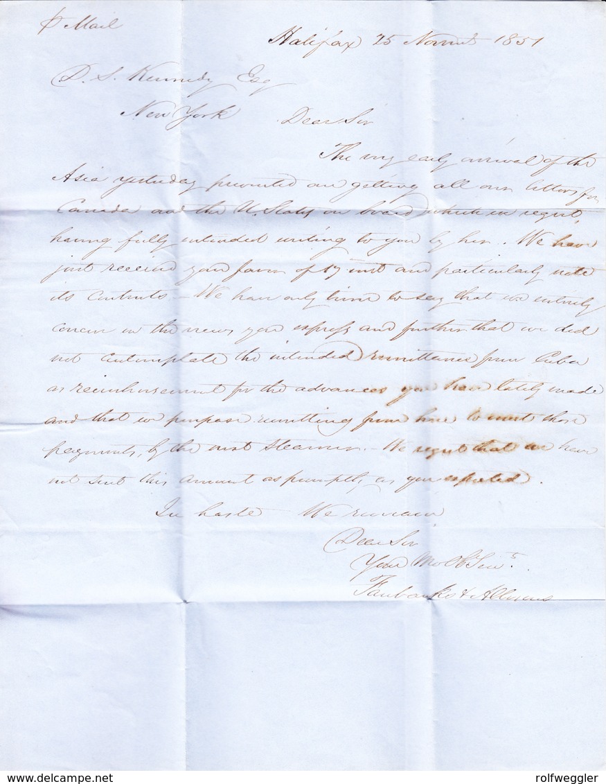 1851 Vorphila Faltbrief Aus Halifax Nach New York - Lettres & Documents