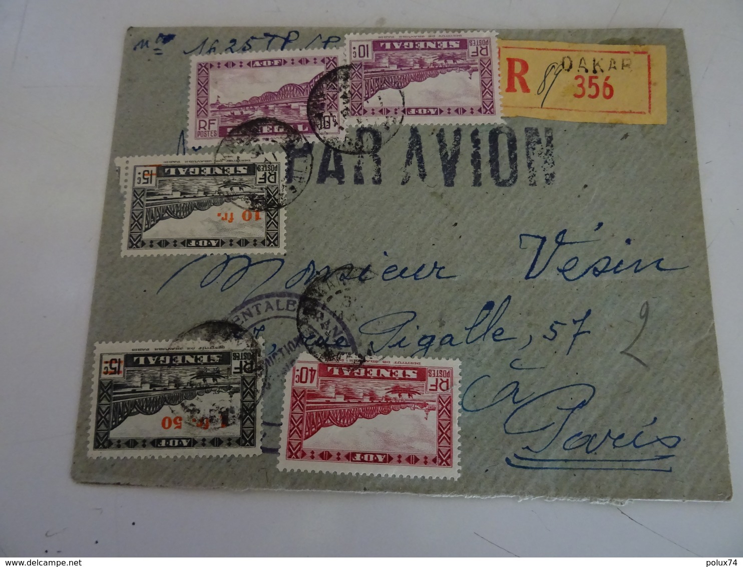 SENEGAL  Lettre Par Avion Recommandée DAKAR -PARIS 1944-45 ! - Luftpost