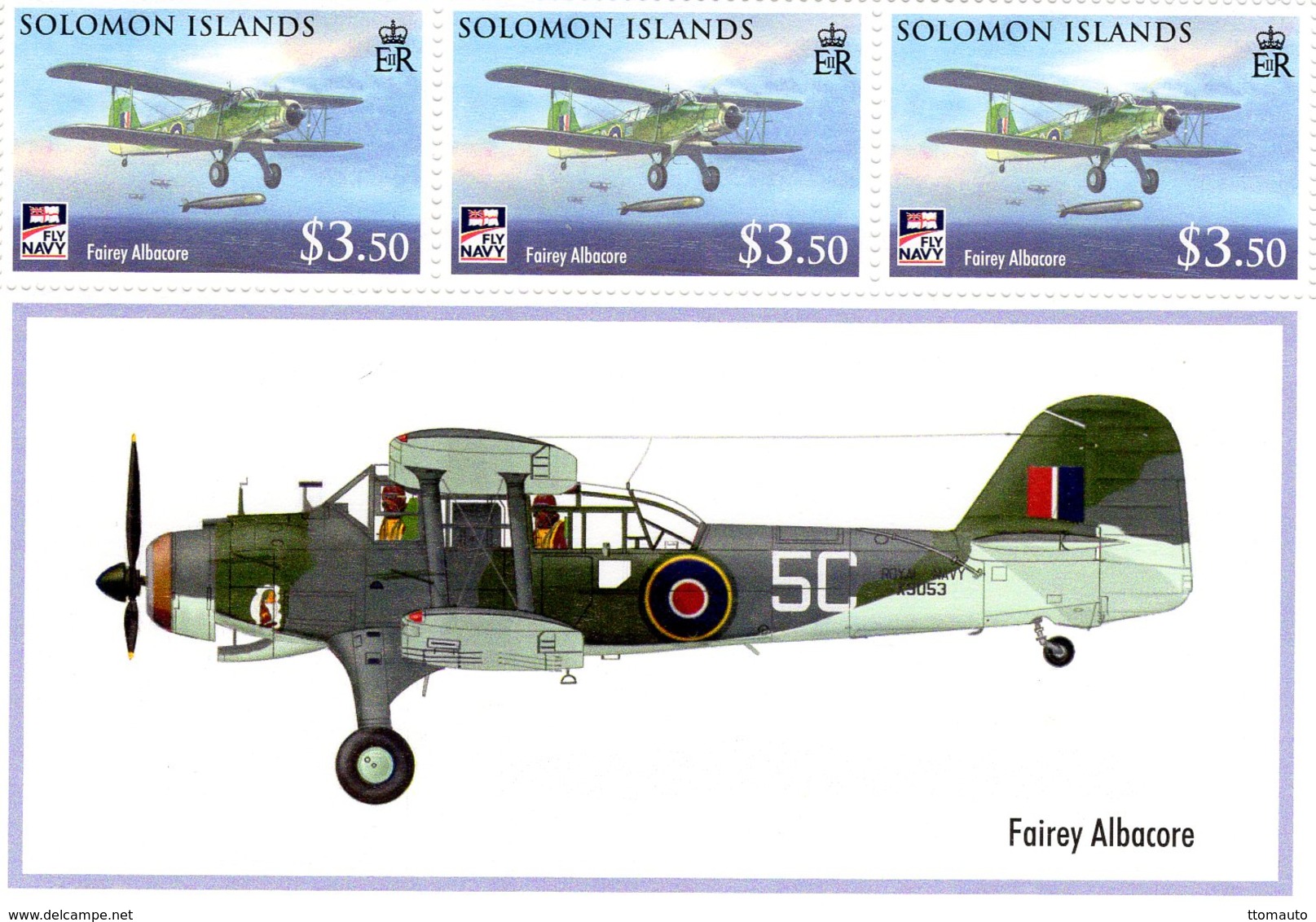 FAIREY ALBACORE  -    Solomon Islands  3v Sheet  -  Neuf/Mint/MNH - Avions