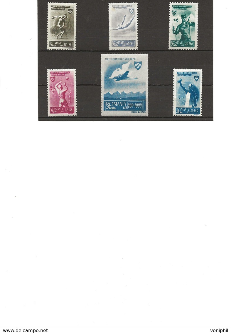 ROUMANIE - SERIE ORGANISATION DU SPORT POPULAIRE - N° 843 A 848 NEUF INFIME CHARNIERE  1945 -COTE :45 € - Otros & Sin Clasificación