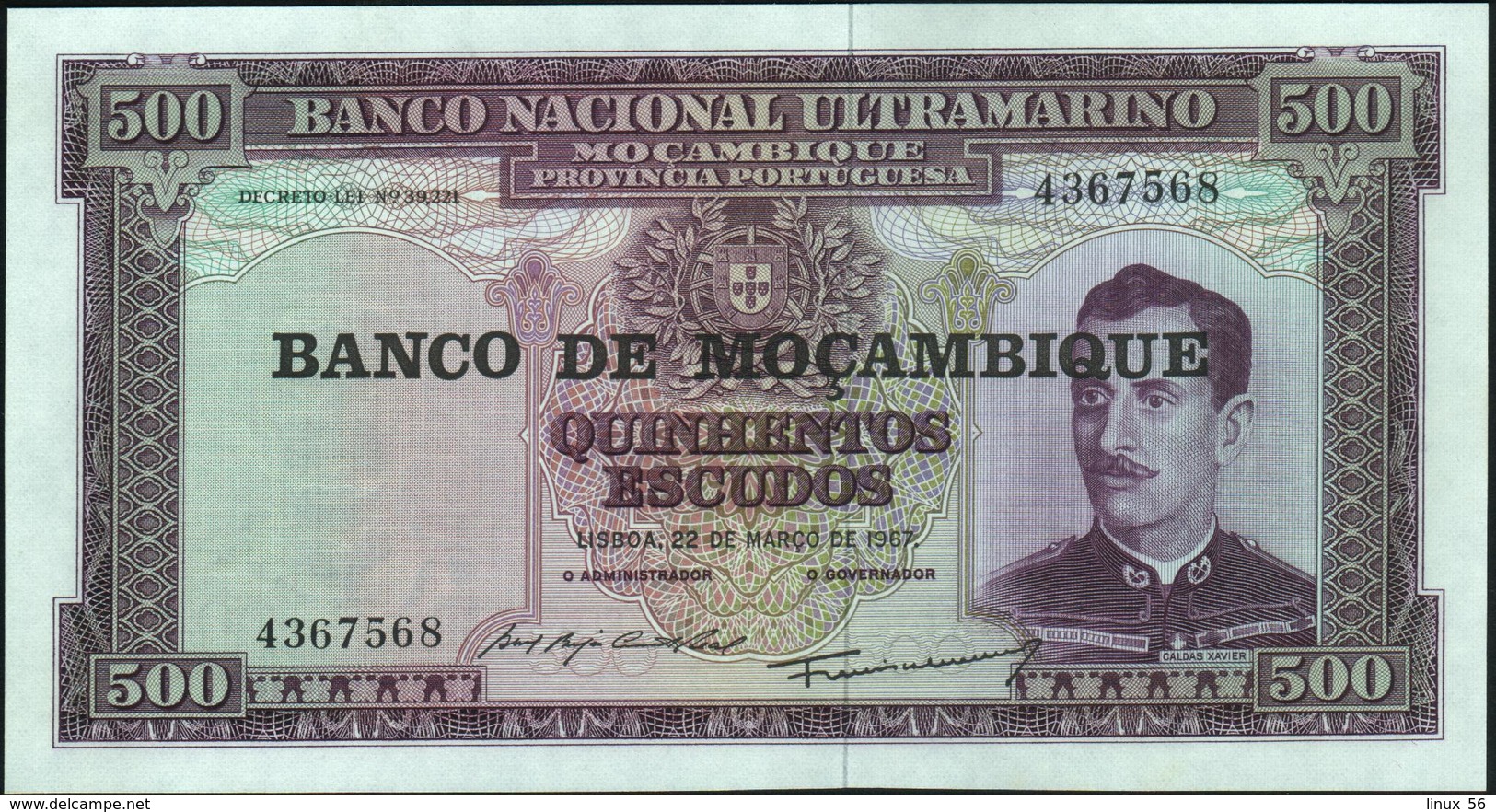 MOZAMBIQUE - 500 Escudos Nd.(1976 - Old Date 22.03.1967) UNC P.118 - Mozambique