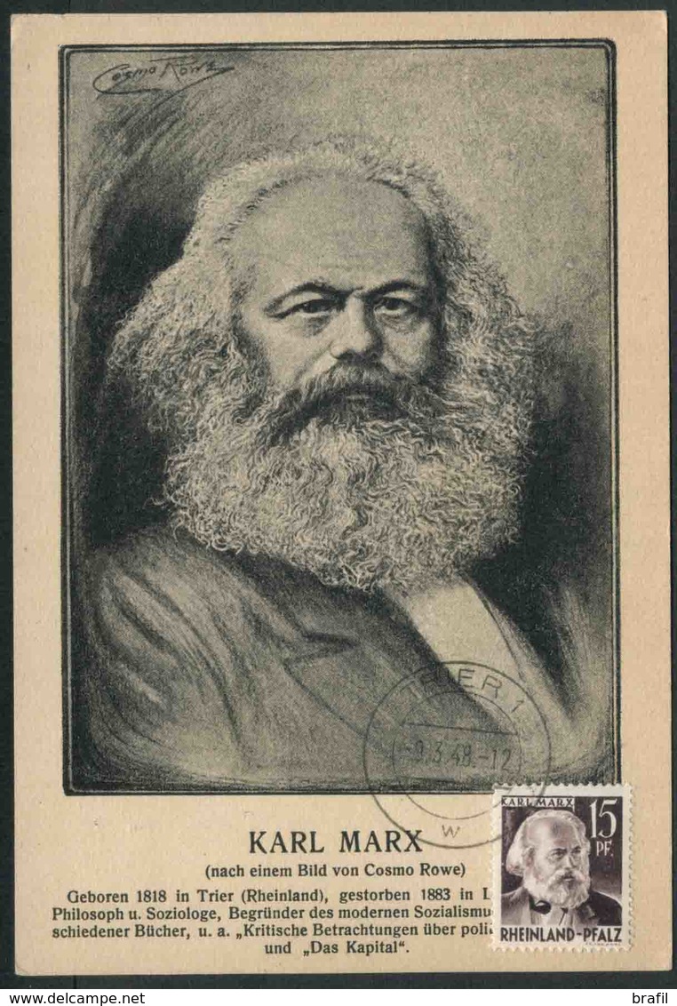 1948 Karl Marx, Cartolina Maximum Rheinland - Pfalz - Karl Marx