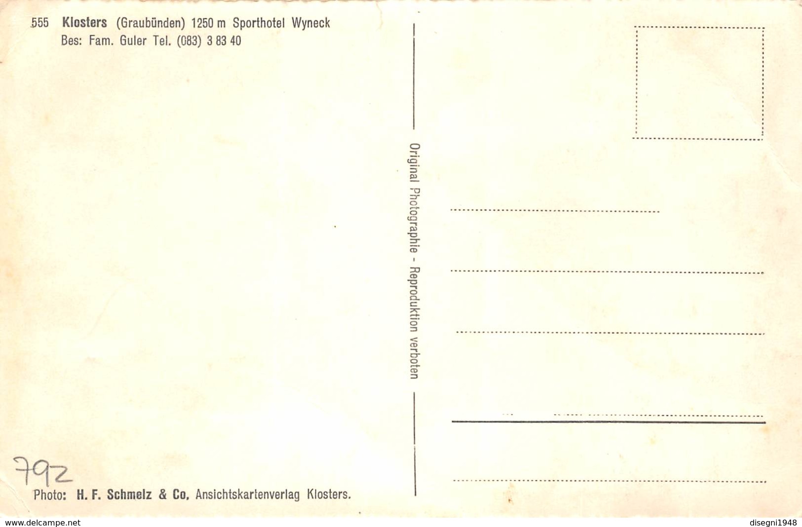 M08353 "KLOSTERS (GRAUBUNDEN) 1250 M.-SPORTHOTEL WYNECK "  - CARTOLINA  ORIG. NON SPED. - Klosters