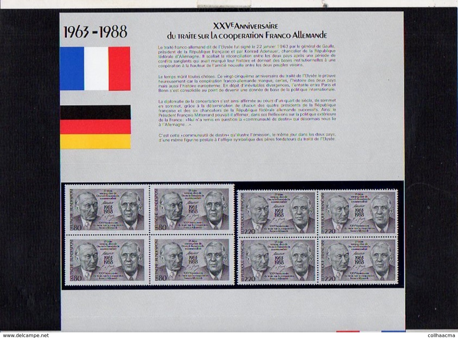 1988 Dépliant 8 Timbres Neufs N° 2501 Et  N° ?,Charles De Gaulle Et Konrad Adenauer,Traité Coopération Franco Allemande - De Gaulle (Général)