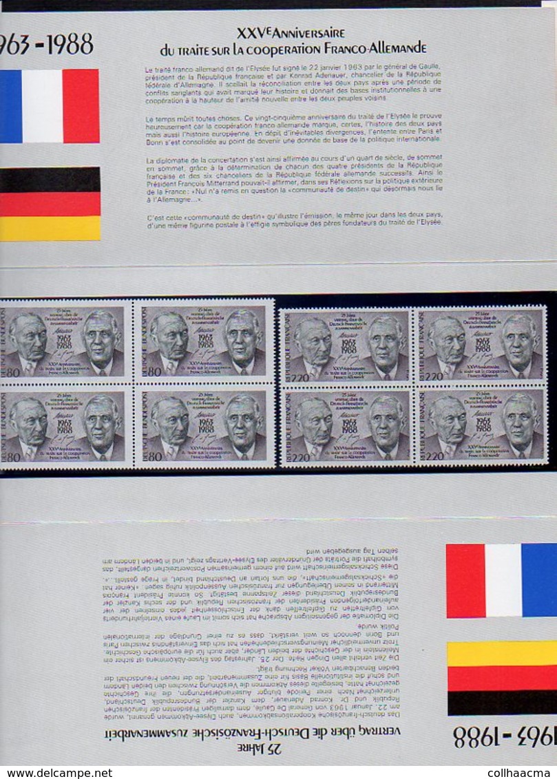 1988 Dépliant 8 Timbres Neufs N° 2501 Et  N° ?,Charles De Gaulle Et Konrad Adenauer,Traité Coopération Franco Allemande - De Gaulle (Général)