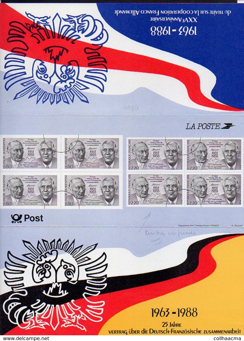 1988 Dépliant 8 Timbres Neufs N° 2501 Et  N° ?,Charles De Gaulle Et Konrad Adenauer,Traité Coopération Franco Allemande - De Gaulle (Général)