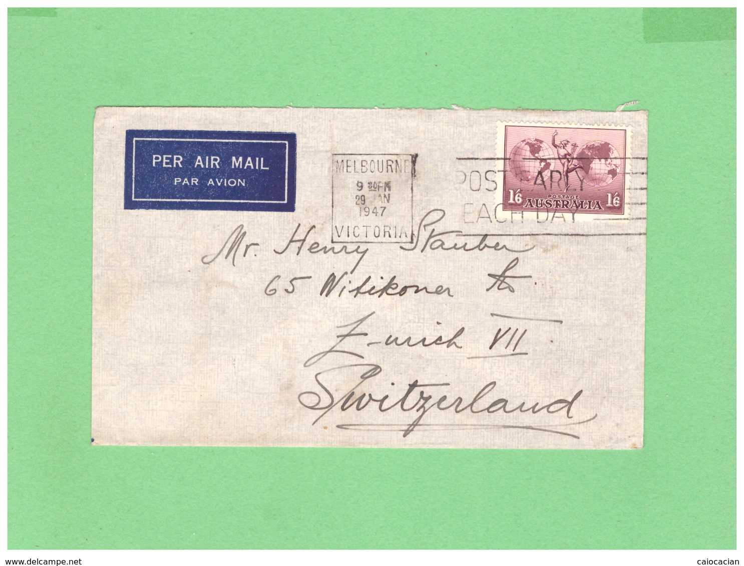 1934/1948 AUSTRALIA AIR MAIL COUVERT WITH 1 STAMP TO SWISS - Covers & Documents