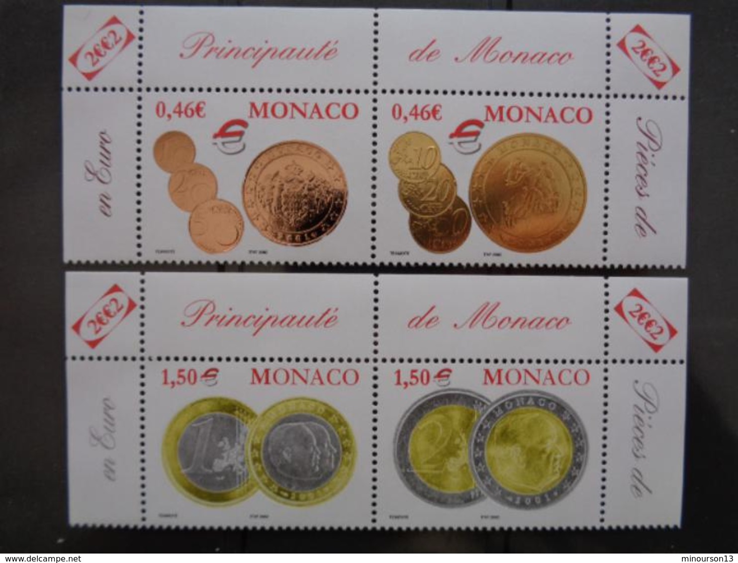 MONACO 2002 Y&T N° 2356 à 2359 ** - PIECES DE MONNAIES MONEGASQUE EN EURO - Neufs