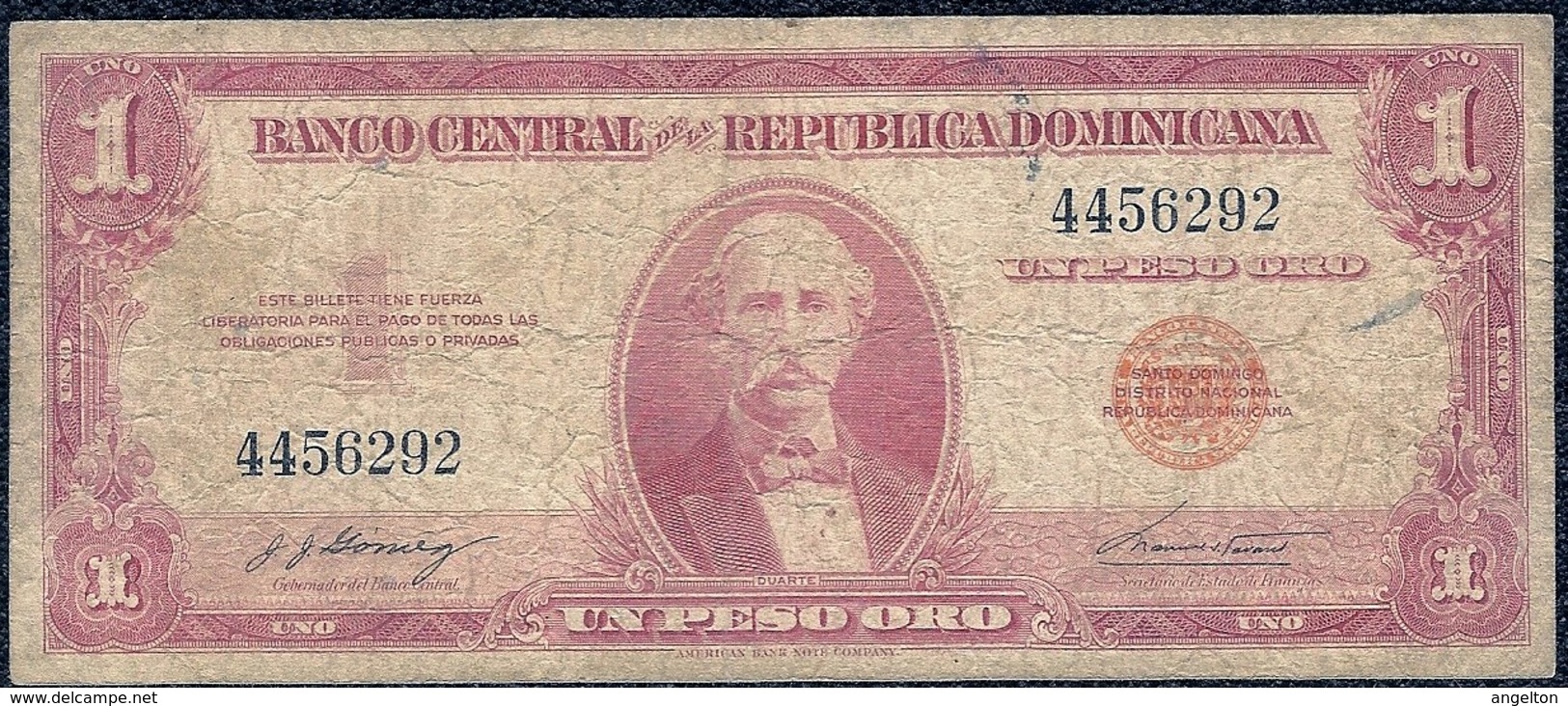 Dominican Republic 1 Peso 1962, "F" Old Banknote - Repubblica Dominicana