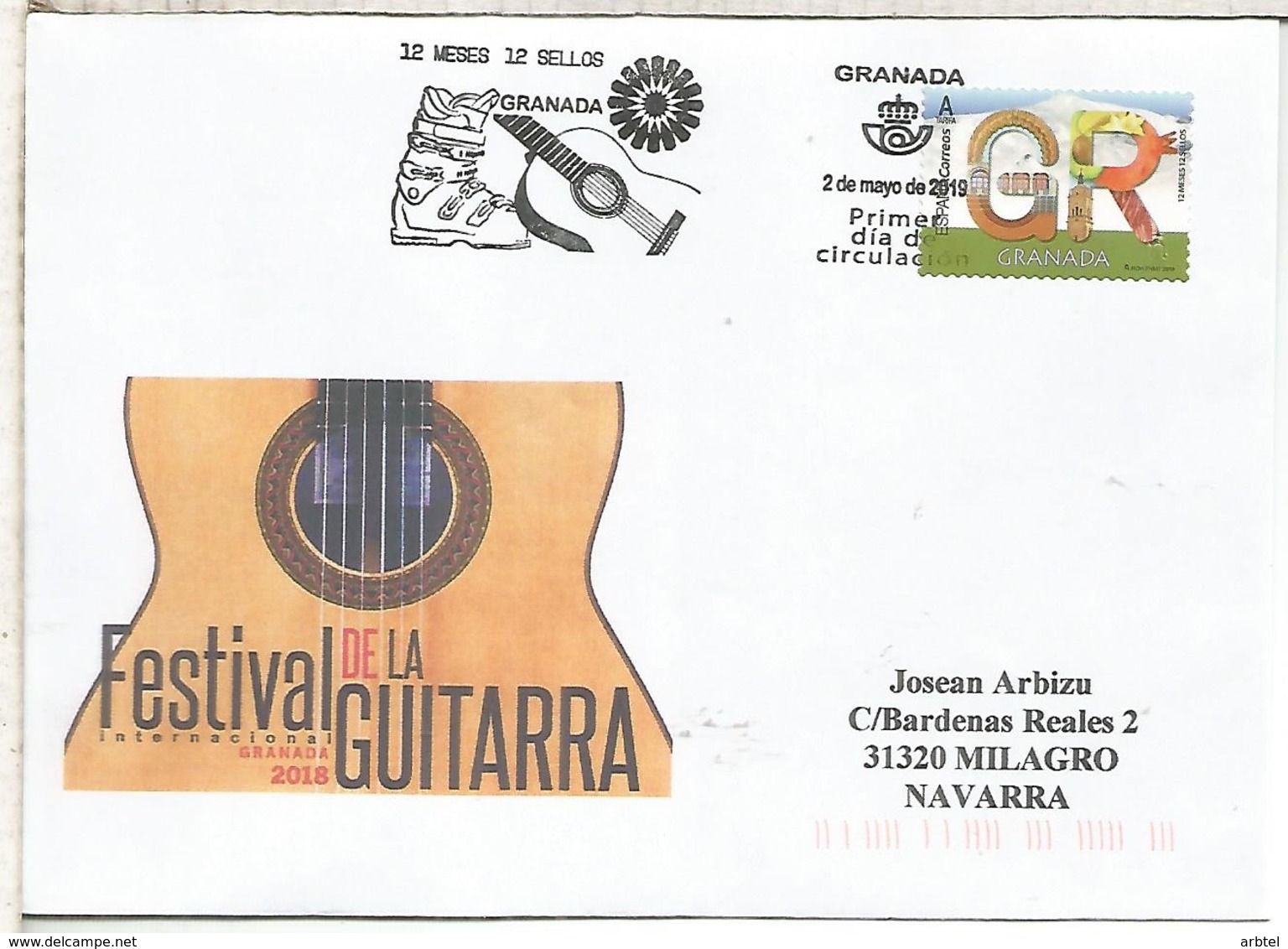 GRANADA CC CON FDC MAT PRIMER DIA 12 MESES 12 SELLOS GUITARRA SKI GUITAR MUSICA - Música