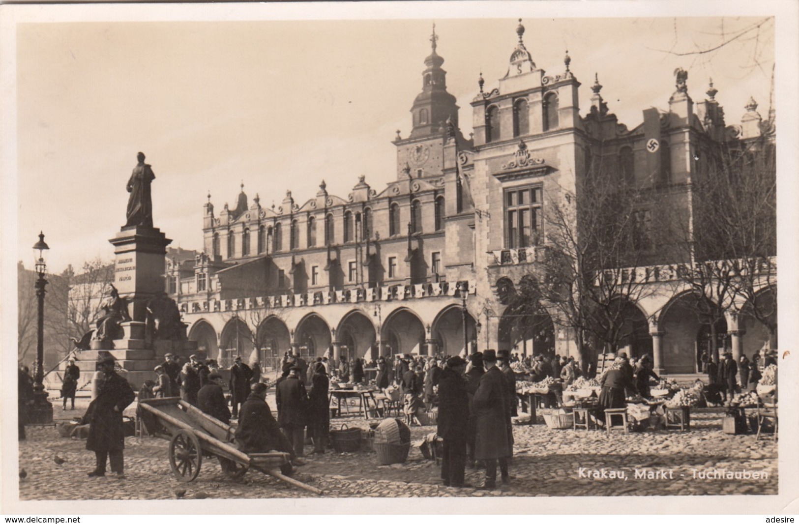 KRAKAU - MARKT TUCHLAUBEN, Fotokarte Gel.1940 Mit Seltener DR Frankierung, Stempel Krakau - Pologne