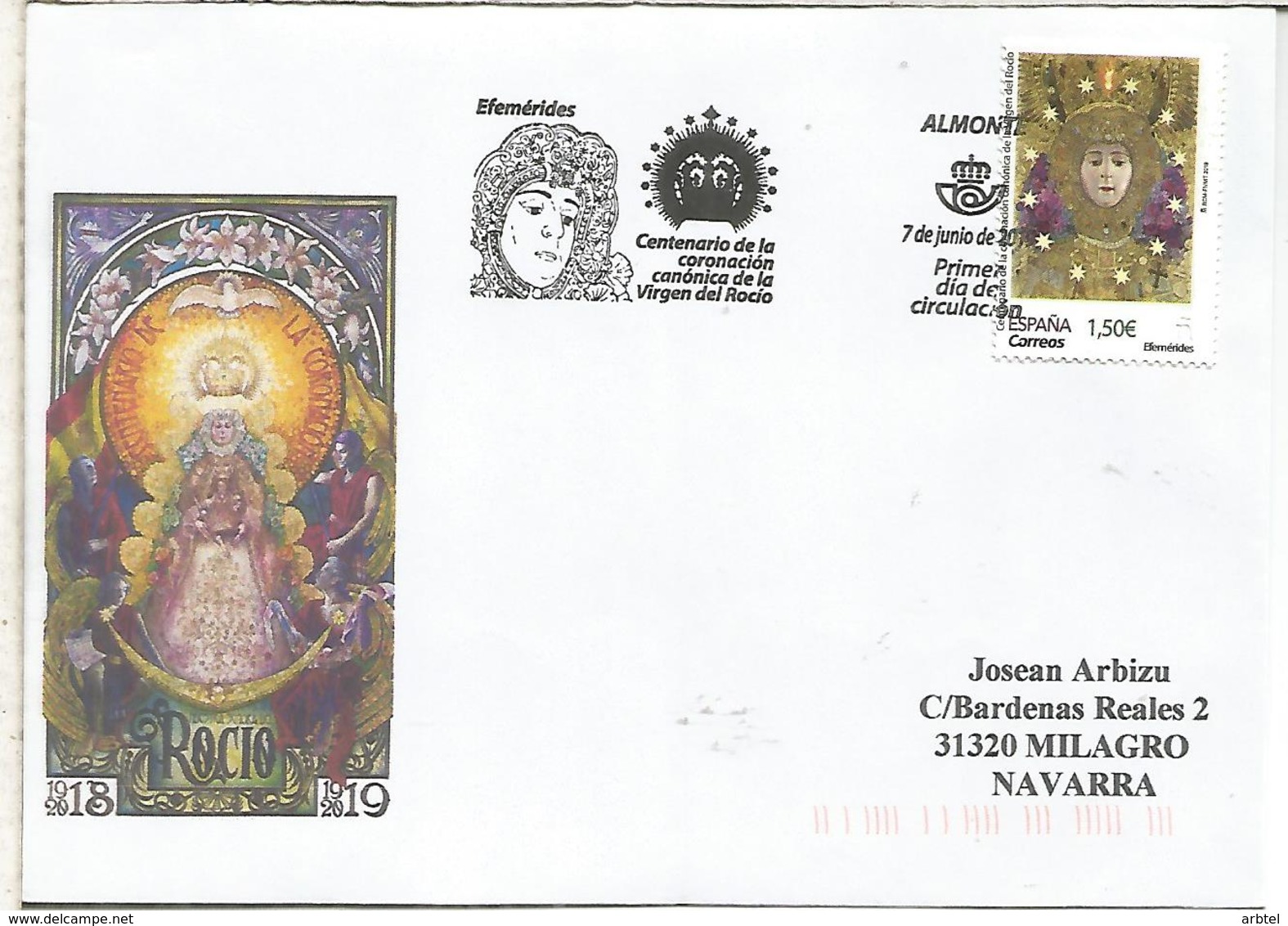 ALMONTE CC CON FDC MAT PRIMER DIA CENTENARIO CORONACION CANONICA VIRGEN DEL ROCIO RELIGION - Cristianismo