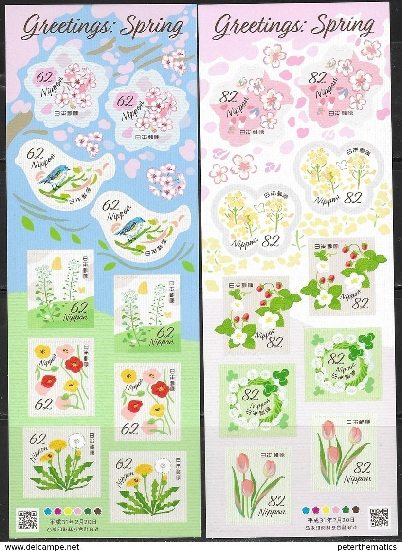 JAPAN, 2019, MNH,SPRING, GREETINGS , FLOWERS, BIRDS, 2 SHEETLETS - Other & Unclassified