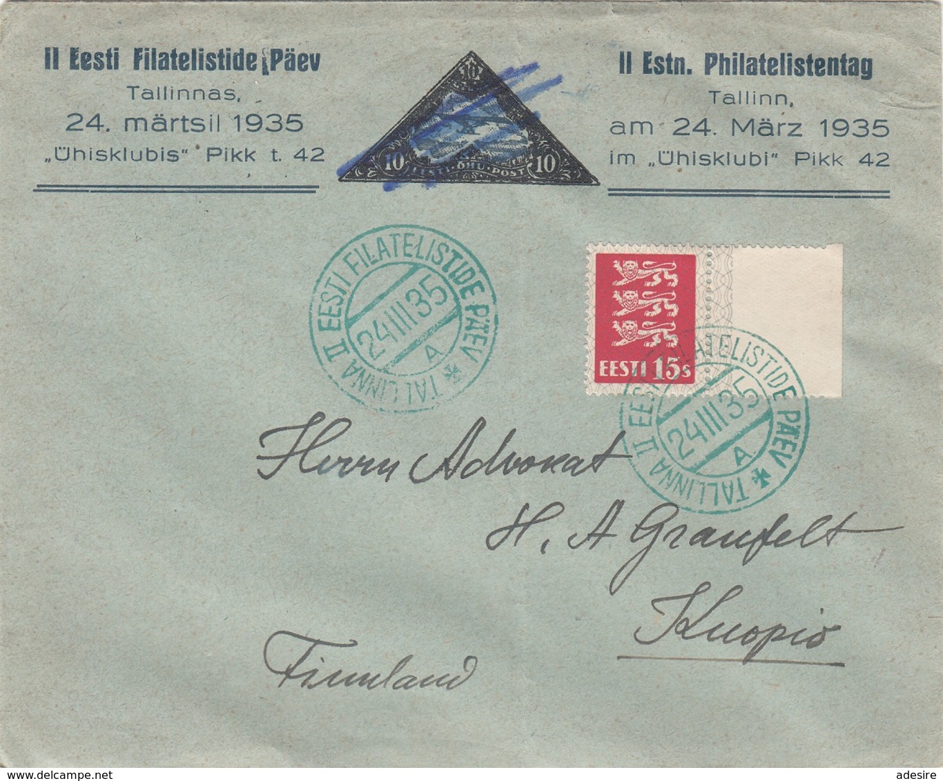 ESTLAND Brief 1935 - 15 S Auf Firmenbrief Gel.v. Tallin > Finnland - Estonia