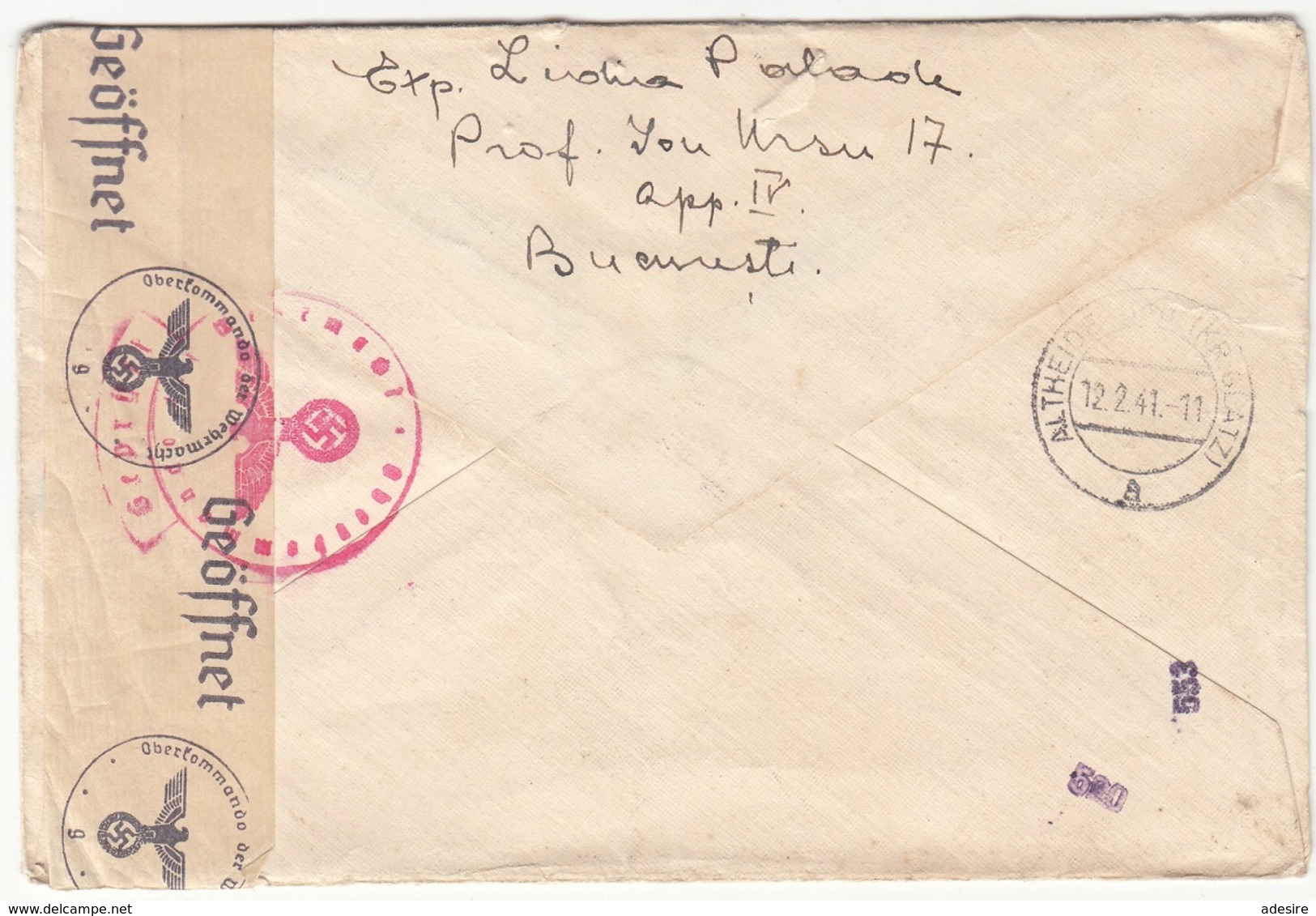 RUMÄNIEN EXPRESS RECO ZENSUR Brief 1941 - 4 Fach Block Auf Brief + Roter Zensurstempel Gel.v. Bucarest > LAGER 151 BU .. - Briefe U. Dokumente