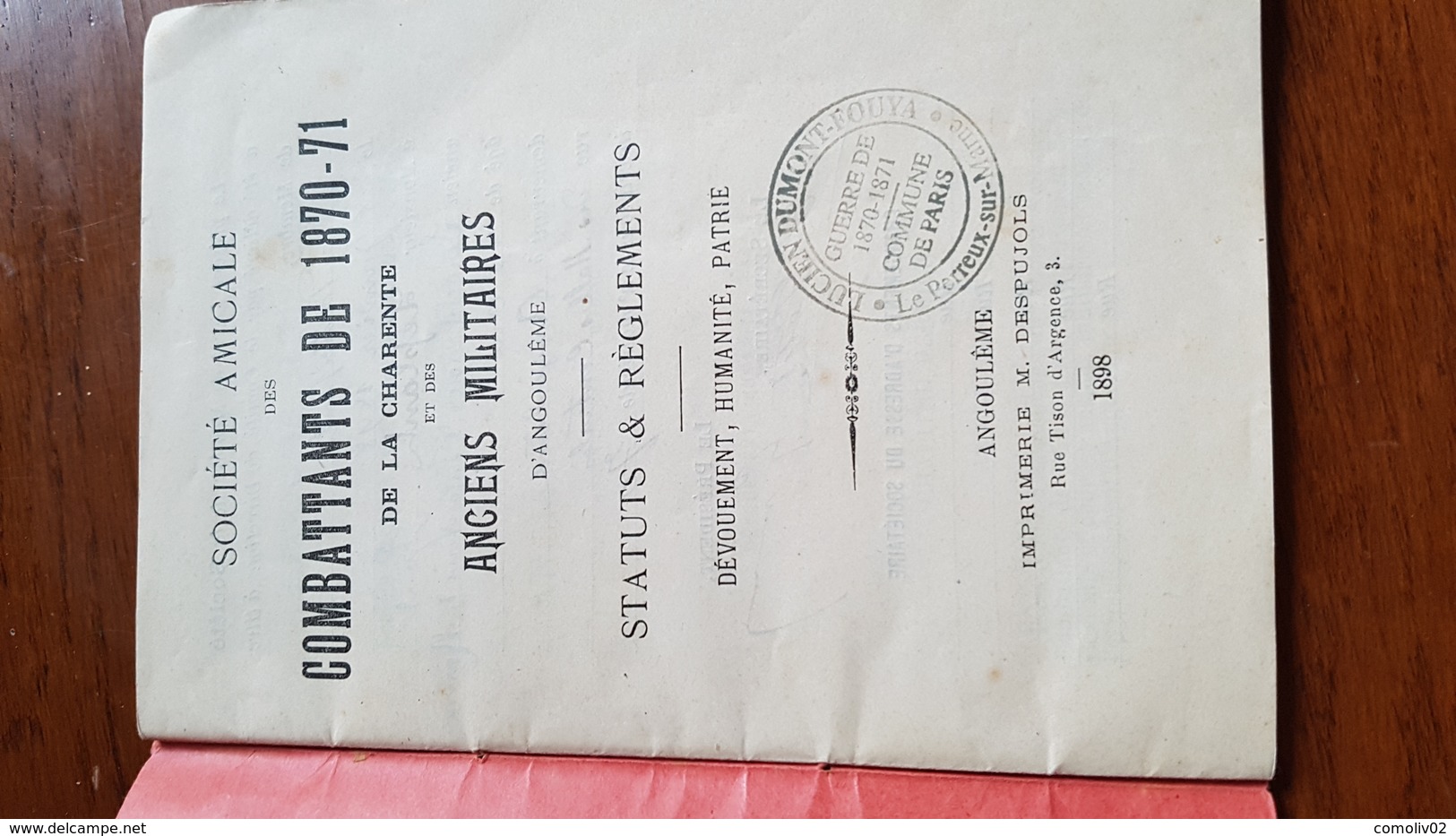 Guerre De 1870 - Société Amicale Des Combattants De 1870-1871 De La Charente Et Des Anciens Militaires D'Angouleme - Krieg 1870