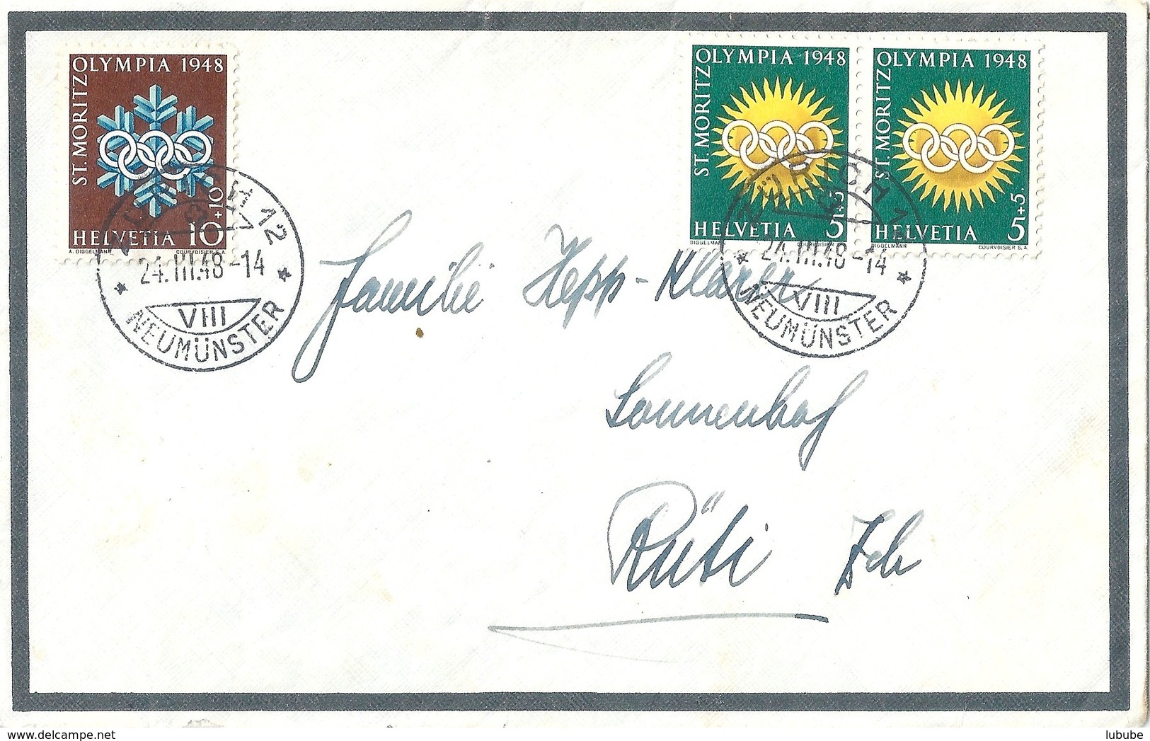 Trauerbrief  Zürich - Rüti  (Olympia Marken)         1948 - Covers & Documents