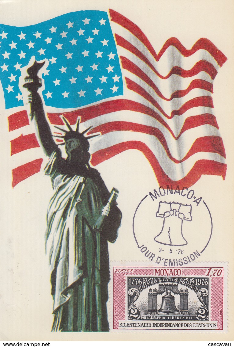 Carte  Maximum  1er   Jour   MONACO    Bicentenaire  Des   U.S.A    1976 - Us Independence