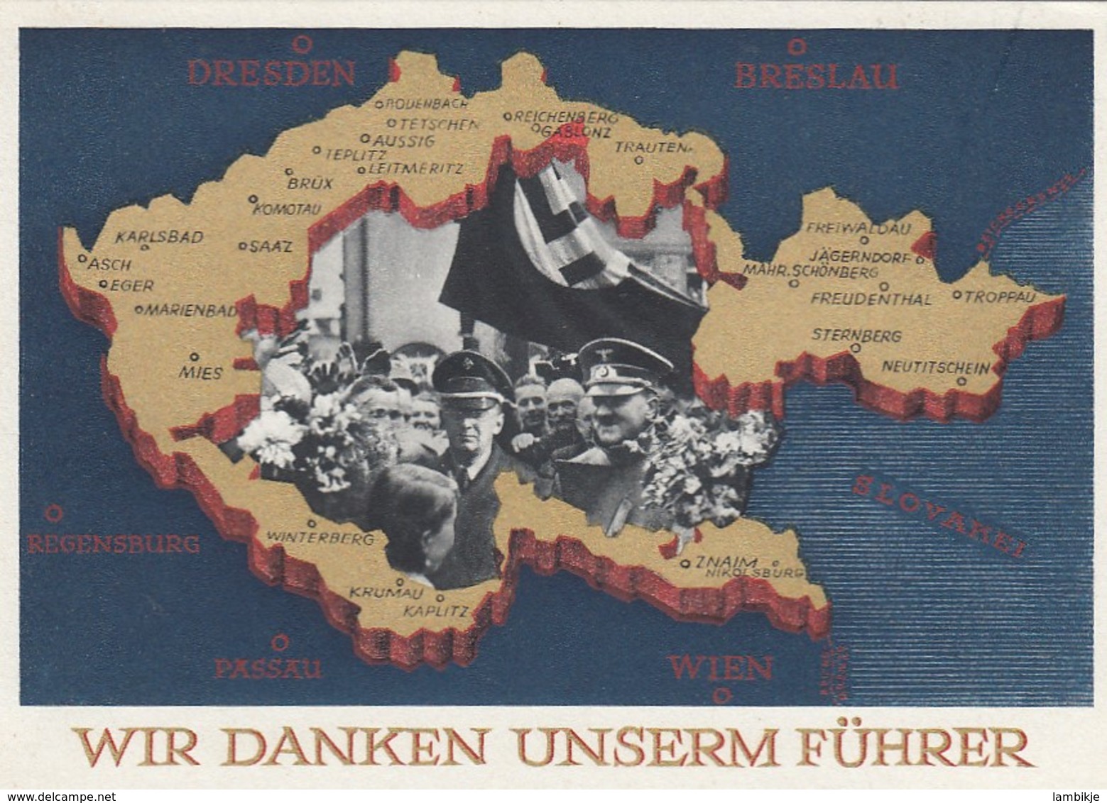Deutsches Reich Postkarte Propaganda 1938 Wir Danken Unseren Fuhrer - Briefe U. Dokumente
