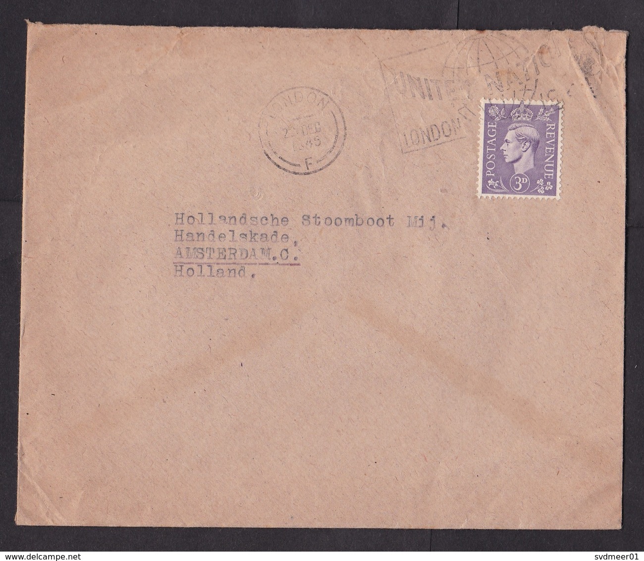 UK: Cover To Netherlands, 1945, 1 Stamp, Sent By Dutch Government In Exile: Ministry Of Shipping, WW2 (minor Damage) - Briefe U. Dokumente