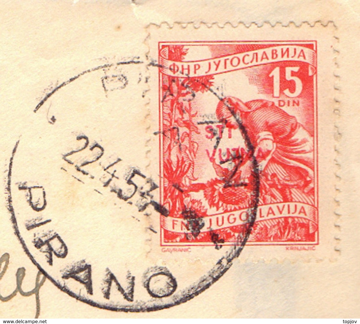 SLOVENIA - TRIESTE ZONA B - PIRAN  PIRANO To IZOLA  - STT VUJNA - AGRO SUNFLOWER - 22. 4.1954. - Marcofilie