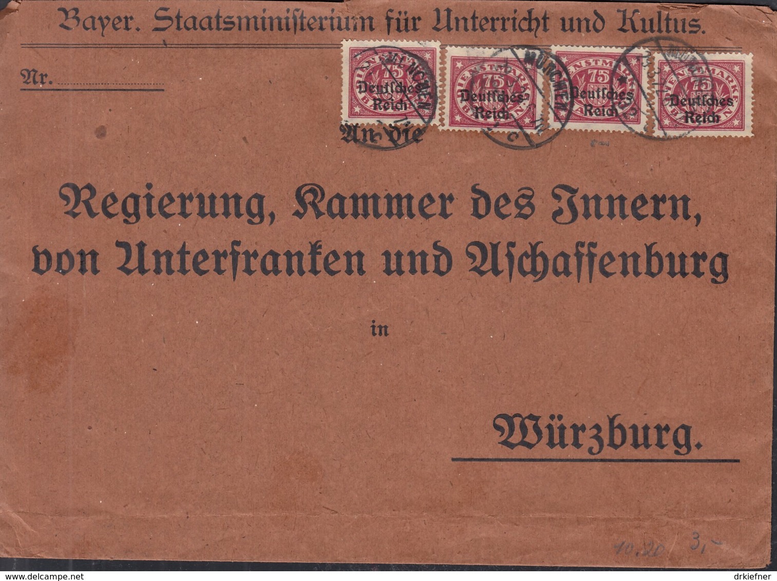 INFLA  DR Dienst 4x 43 MeF, Geprüft: Peschl, Auf Brief, Gestempelt: München 29.3.1922 - Dienstmarken