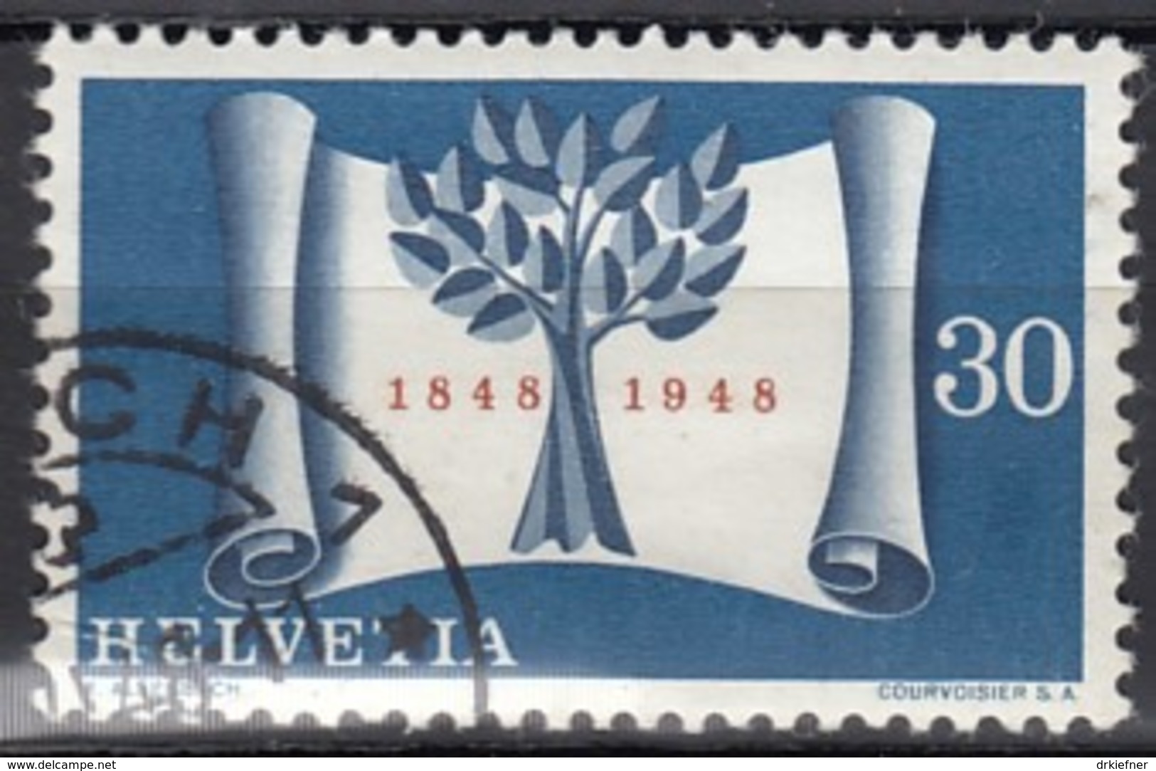 SCHWEIZ 499, Gestempelt, Mit Abart: Dunkle Stelle (Retusche) Unter "30", 100 Jahre Schweizer Bundesstaat 1948 - Variétés