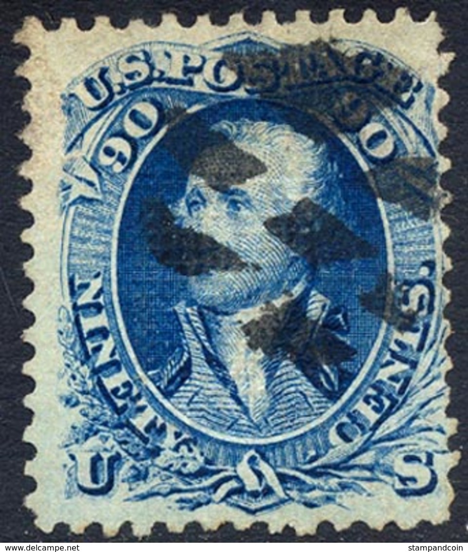 US #101 Used 90c Washington Of 1867 W/F Grill 9x13mm - Used Stamps