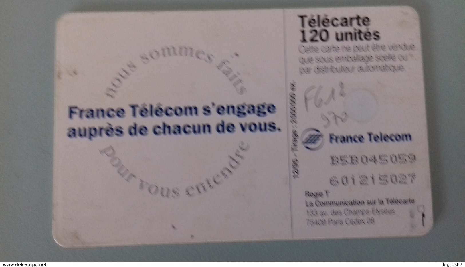 F 612 970 FRANCE TELECOM S'ENGAGE - 120 Unités 