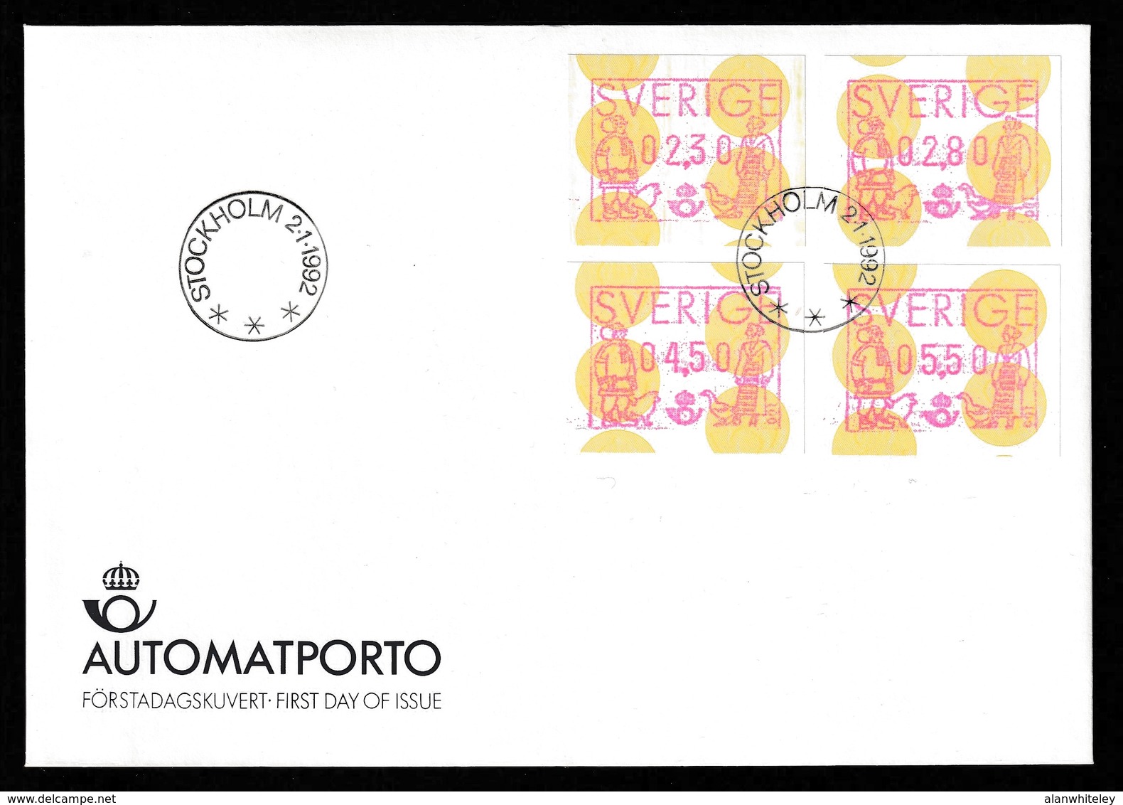 SWEDEN 1992 Automatporto / FRAMA Labels: First Day Cover CANCELLED - Automatenmarken [ATM]