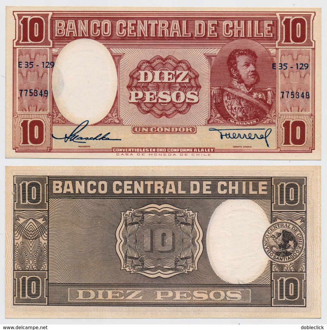 CHILE - 10 PESOS NOTE ND (1947-58) P-111 - UNC - Chile