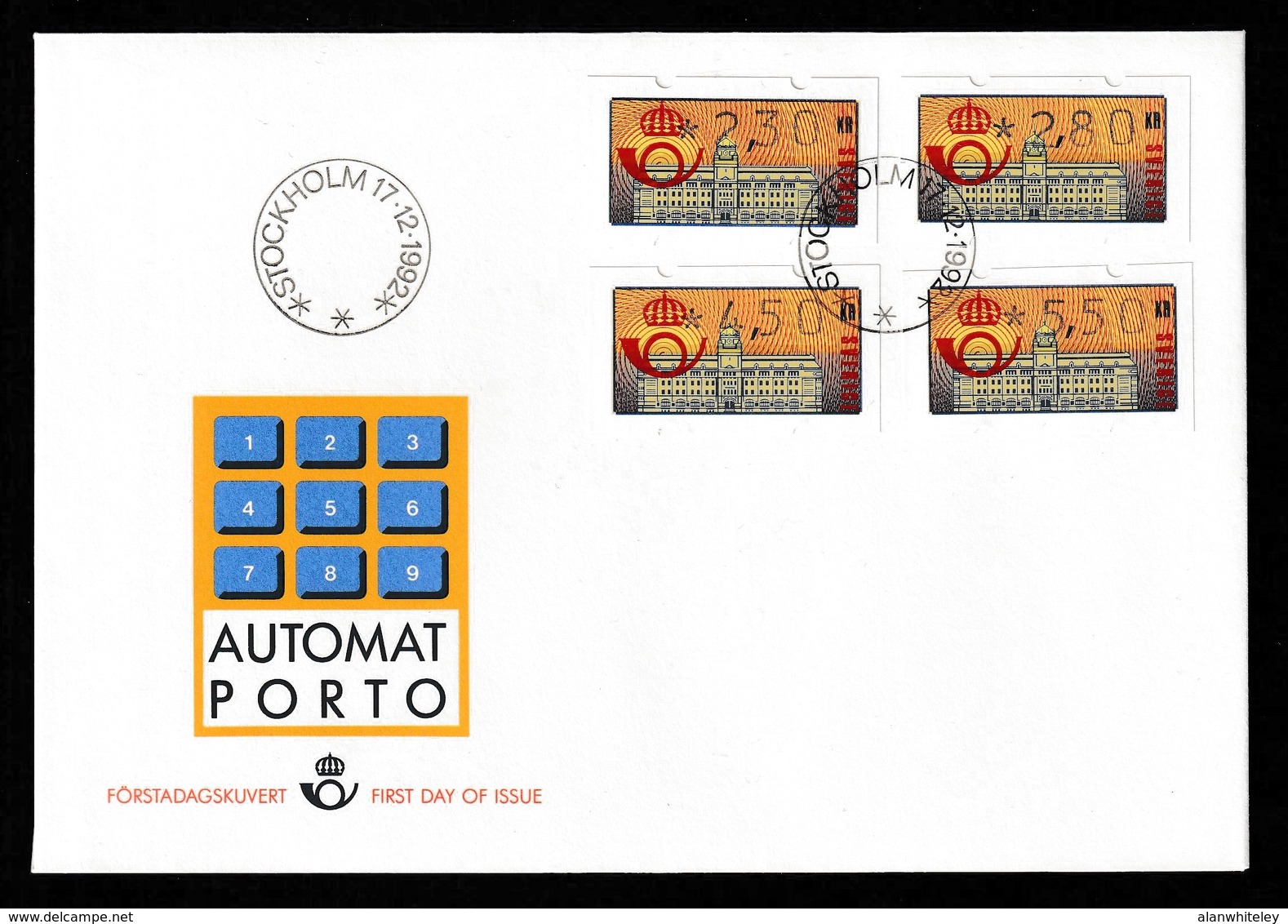 SWEDEN 1992 Klüssendorf Automated Stamps / Automatporto: First Day Cover CANCELLED - Machine Labels [ATM]