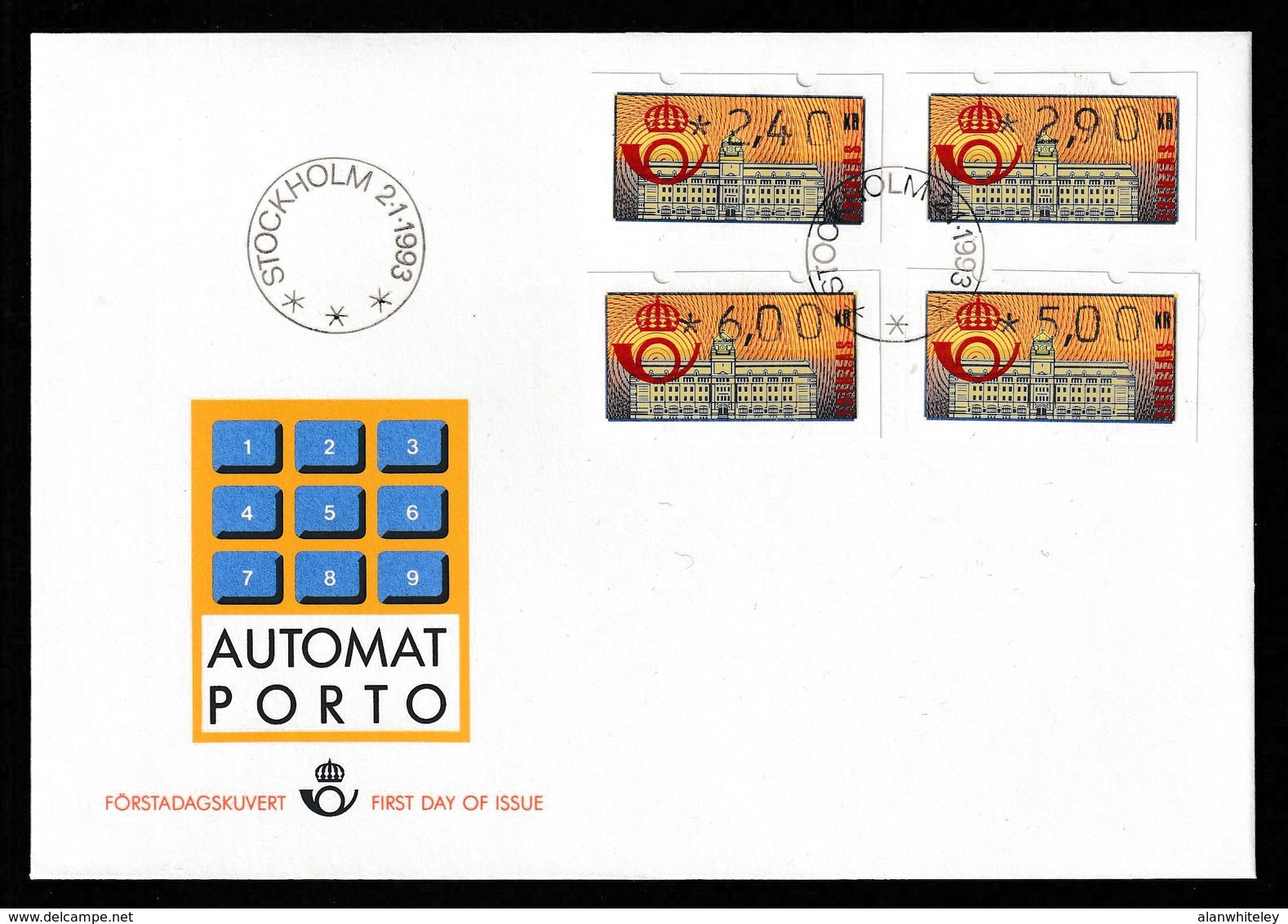 SWEDEN 1993 Klüssendorf Automated Stamps / Automatporto: First Day Cover CANCELLED - Automaatzegels [ATM]