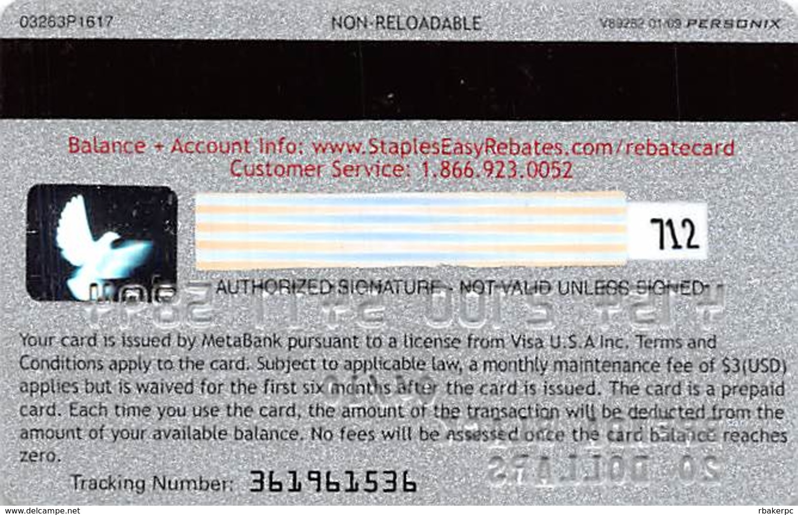 $20 Visa Rebate Debit Card (no Value) - Gift Cards