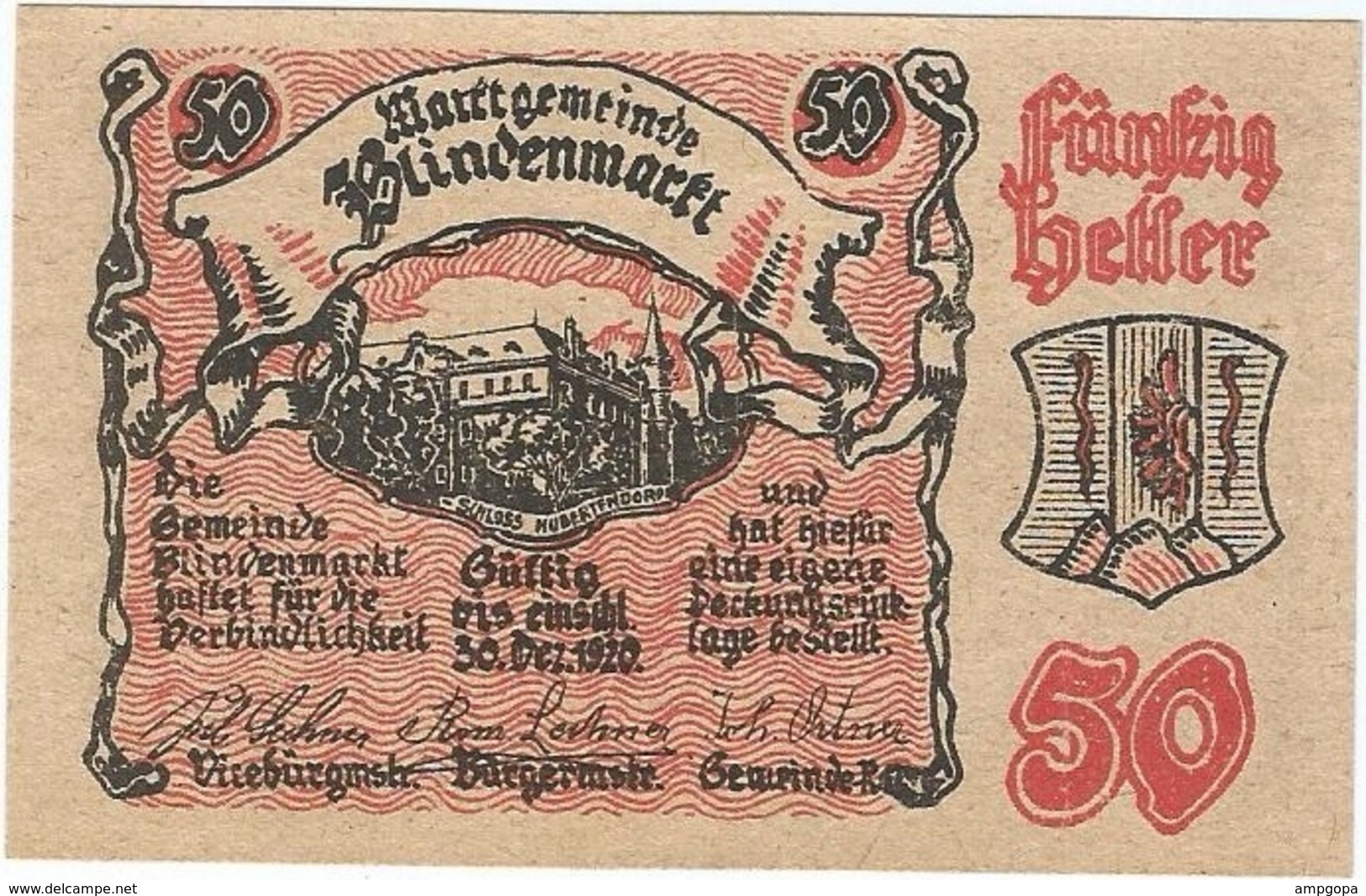 Austria (NOTGELD) 50 Heller 19-3-1920 Blindenmarkt KON 93 II.a.3 UNC Ref 3541-1 - Austria