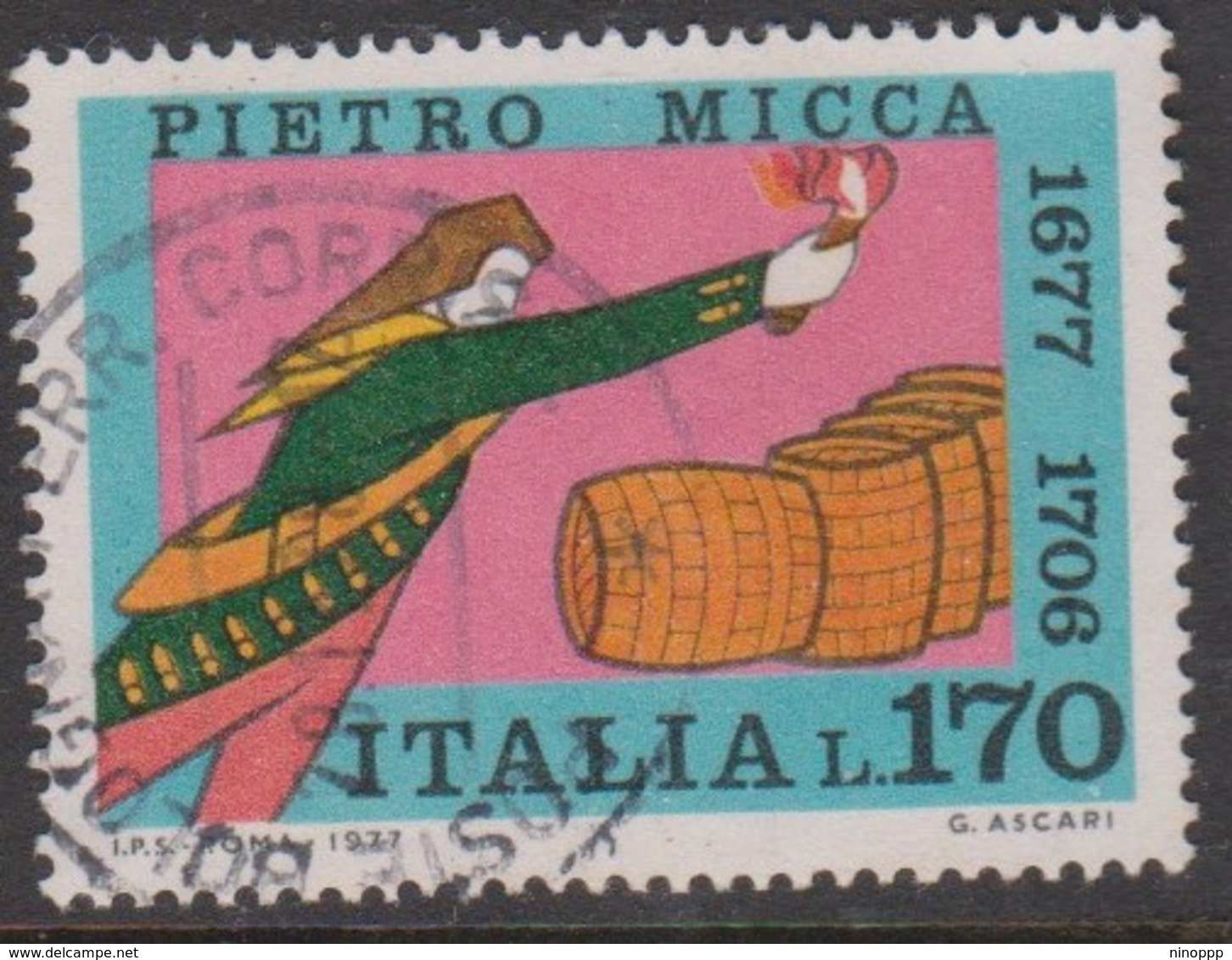 Italy Republic S 1365 1977 Pietro Micca ,used - 1971-80: Used