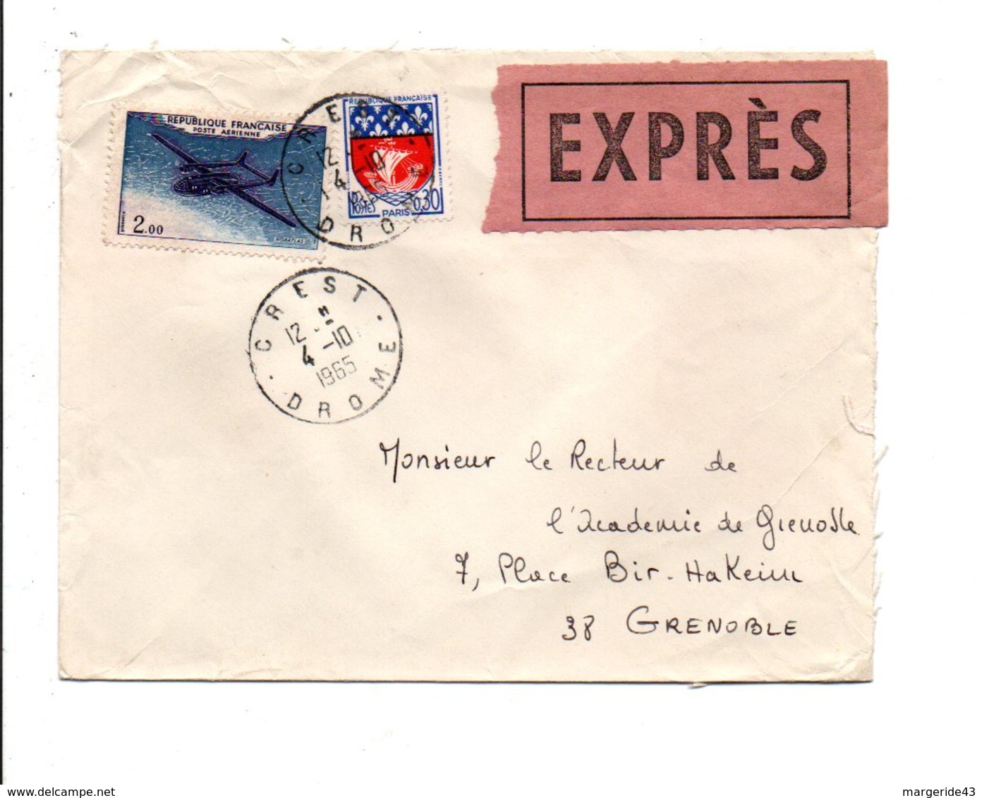 AFFRANCHISSEMENT COMPOSE SUR LETTRE EXPRES DE CREST DROME 1965 - 1961-....