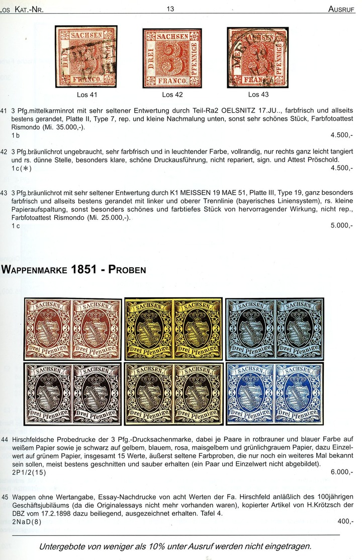 23. Auktion Potsdamer Philatelistsiches Büro Oktober  2000 - 150 Jahre Sächsische Briefmarken - Auktionskataloge