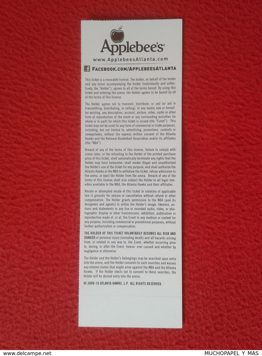 ENTRADA TICKET ENTRY ENTRANCE PARTIDO NBA GAME MATCH BASKET BALL BALONCESTO ATLANTA HAWKS LOS ANGELES LAKERS 2009-2010 - Tickets - Entradas