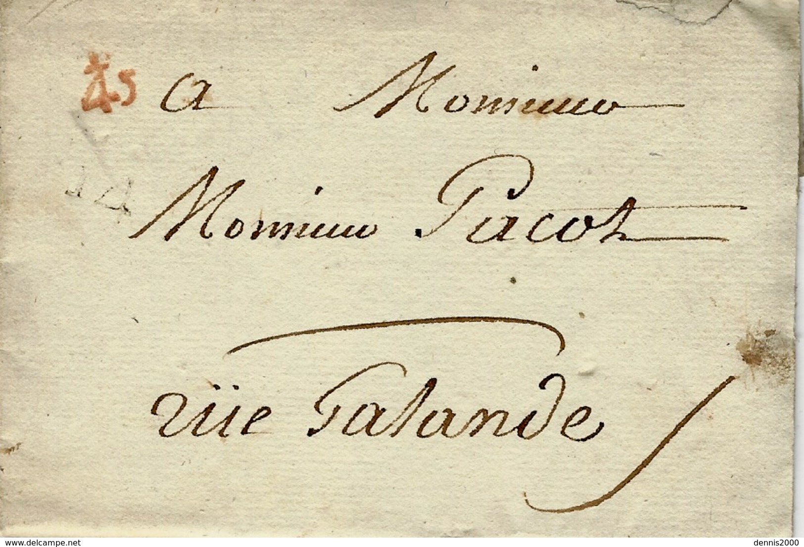 Petite Poste De PARIS -1788 - Lettre En Port Payé  Remise Au Boitier  - /45 Pas De Levée Q 14 - 1701-1800: Vorläufer XVIII