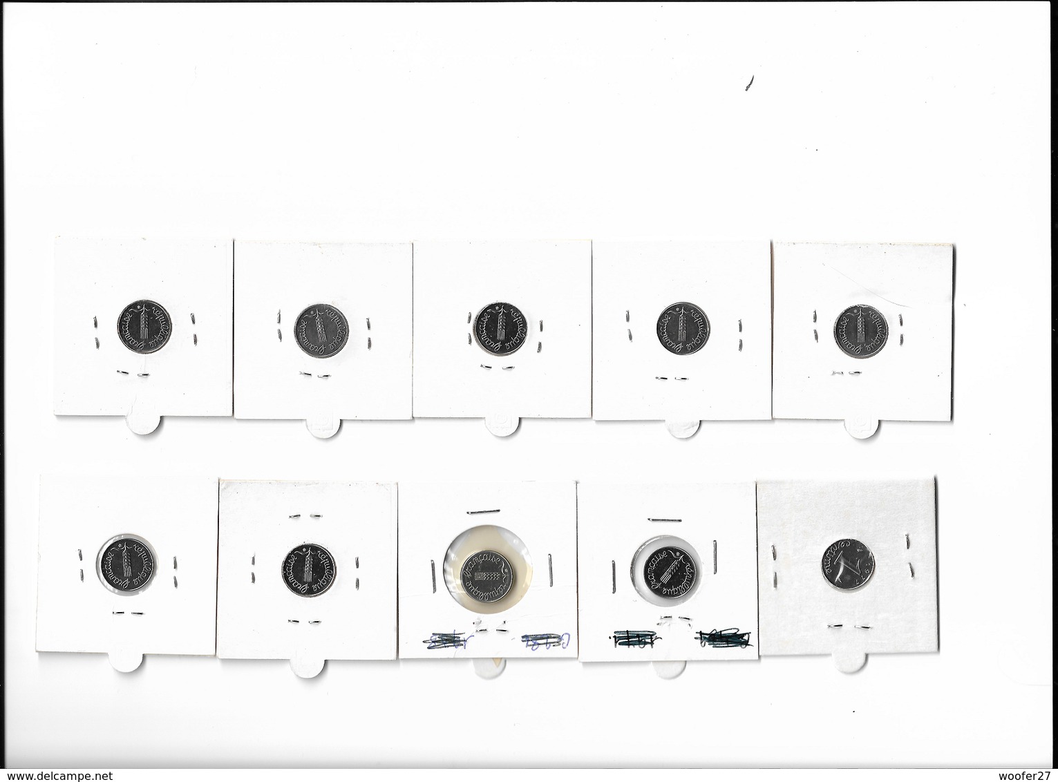 10 PIECES DE 1 CENTIME : 1 Centime 1977 à Rebord , 1994 Abeille , 1983 Sous Blister , 2001 FDC , 1974 FDC , 1964 FDC - Autres & Non Classés