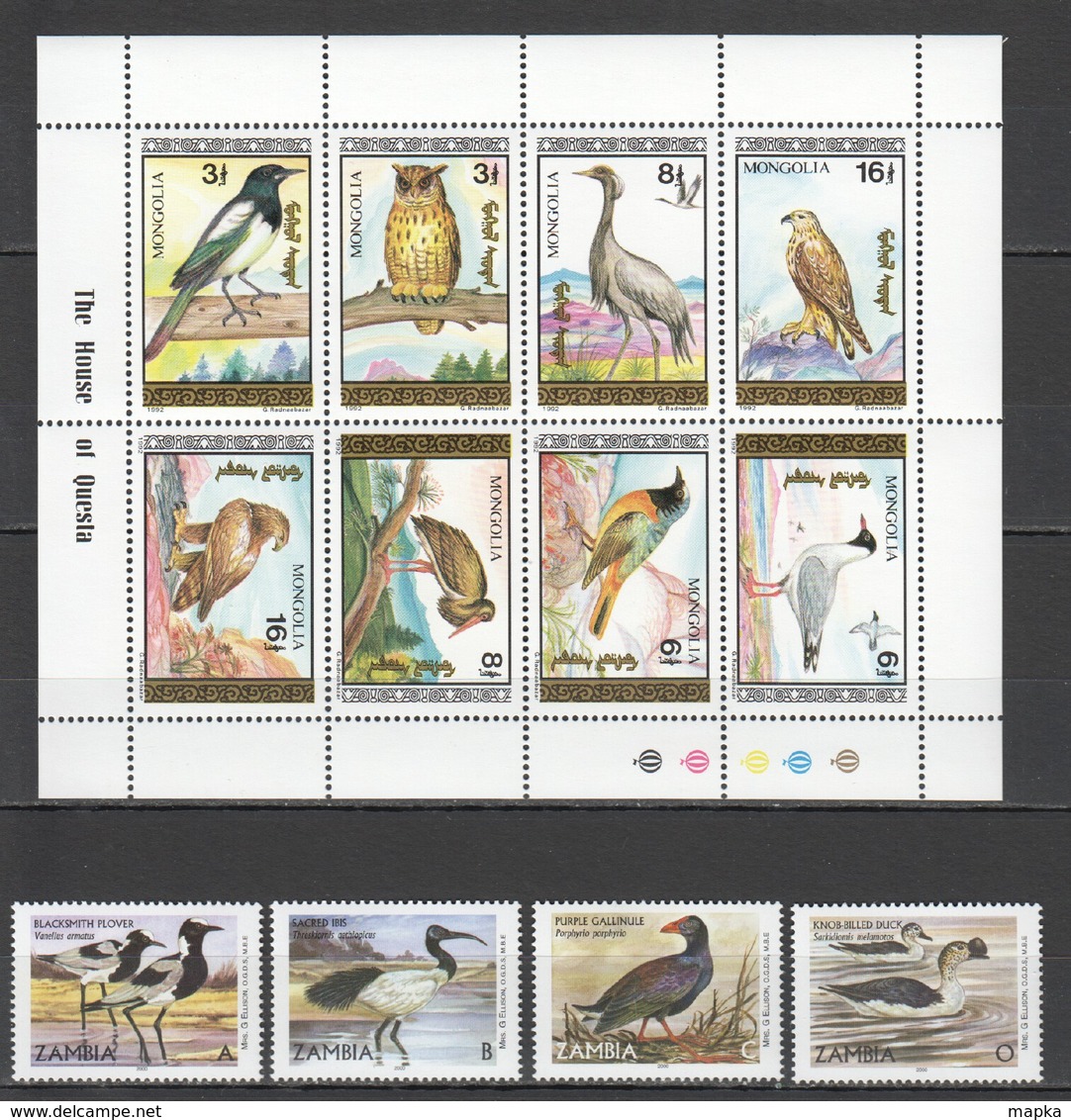 O1151 MONGOLIA ZAMBIA FAUNA BIRDS 1SET+1KB MNH - Other & Unclassified