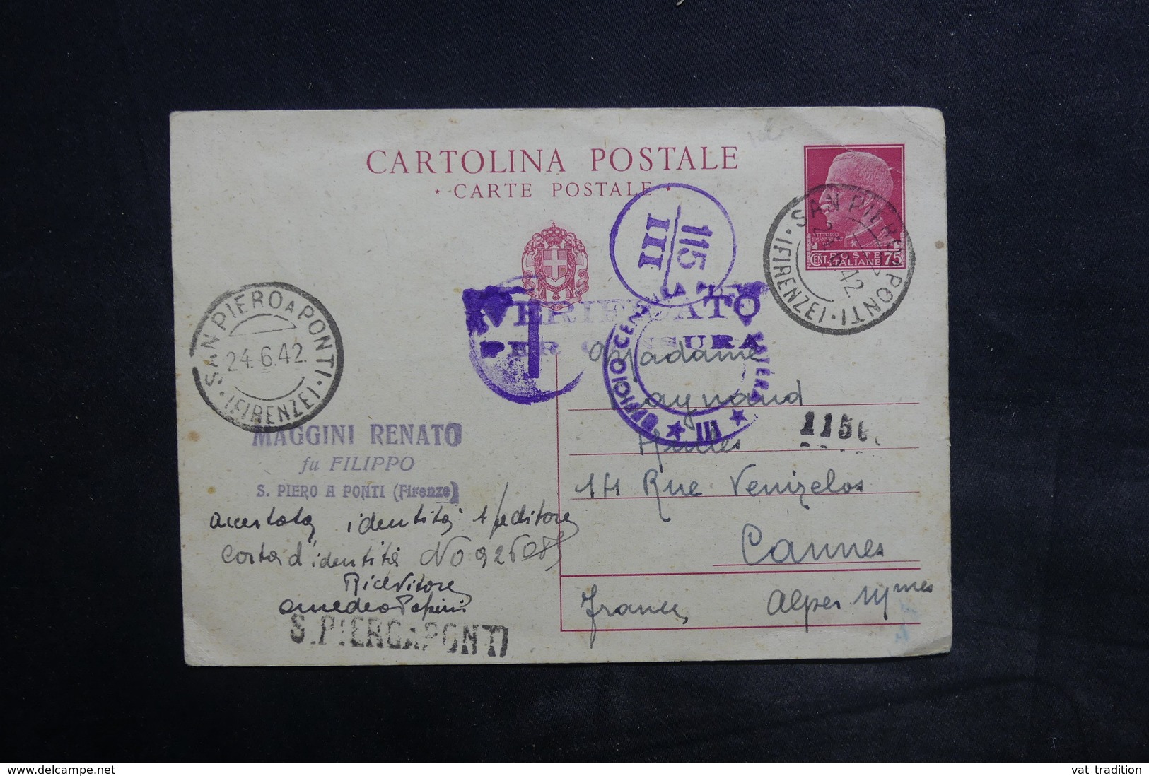 ITALIE - Entier Postal De San Piero à Ponti Pour La France En 1942 Avec Cachet De Censure, Taxé - L 36100 - Interi Postali